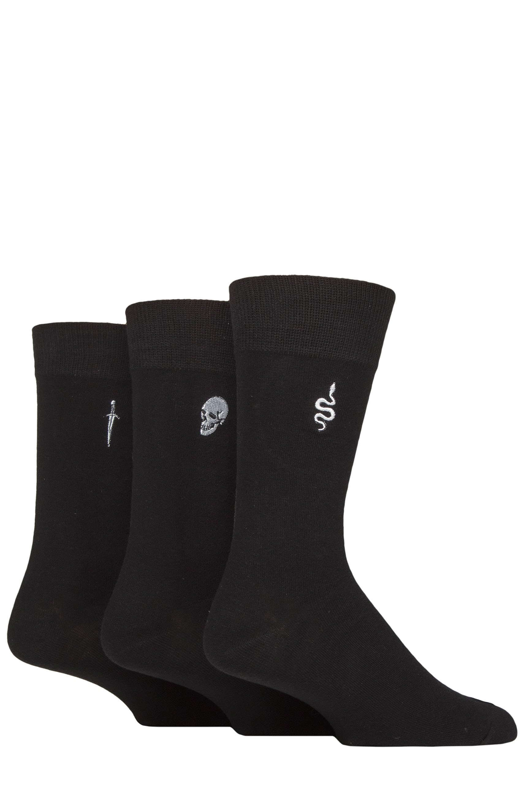 Sockshop Men's Snake / Skull / Dagger Wildfeet Embroidered Socks Pack Of 3 (Uk, Numeric, 7, 11, Regular, Regular, Snake/Skull/Dagger)