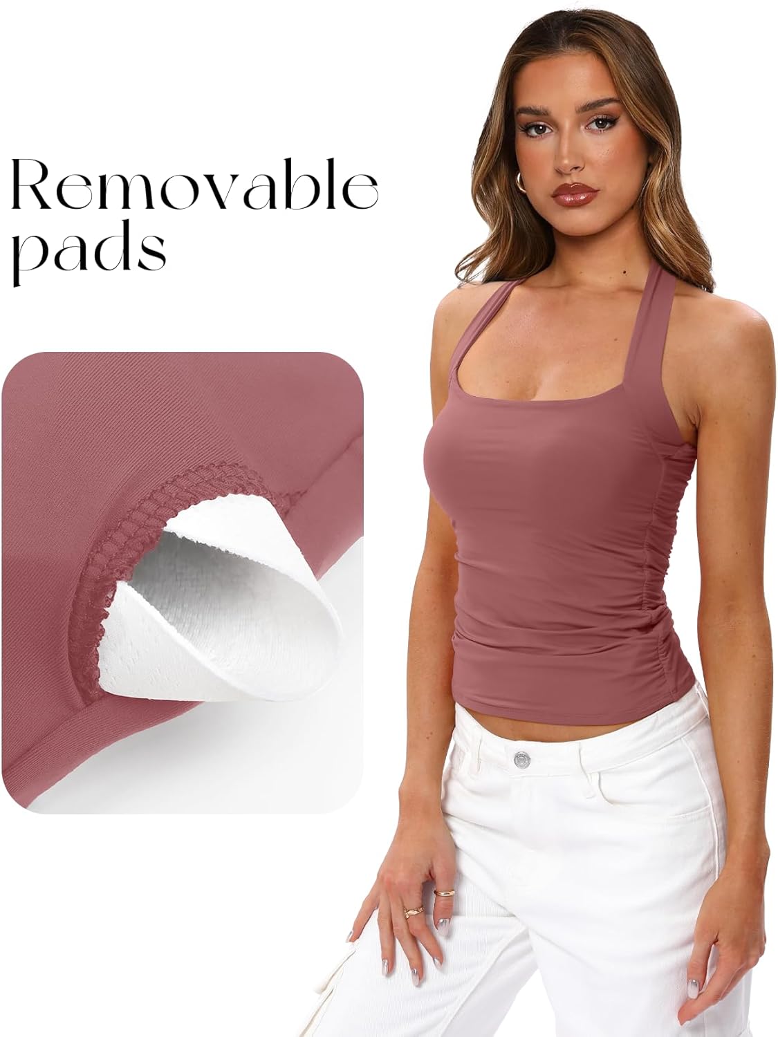 Darong Women's Halter Tank Tops with Built in Bra Double Lined Backless Y2K Shirts 2026 Trendy Going Out Cami - Image 3