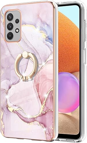 Miniatura 8 de Dinglijia Funda para Samsung Galaxy A32 4G, TPU suave + IMD, patrón de mármol, anillo brillante, soporte para niñas y mujeres, funda protectora de
