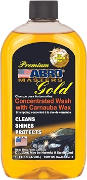 ABRO Gold Premium Concentrated Car Wash Soap with Carnauba Wax, Safe for All Finishes, Ideal for Car Detailing and Maintenance, Car Wash Liquid for Cars, Trucks, SUVs, 16 oz