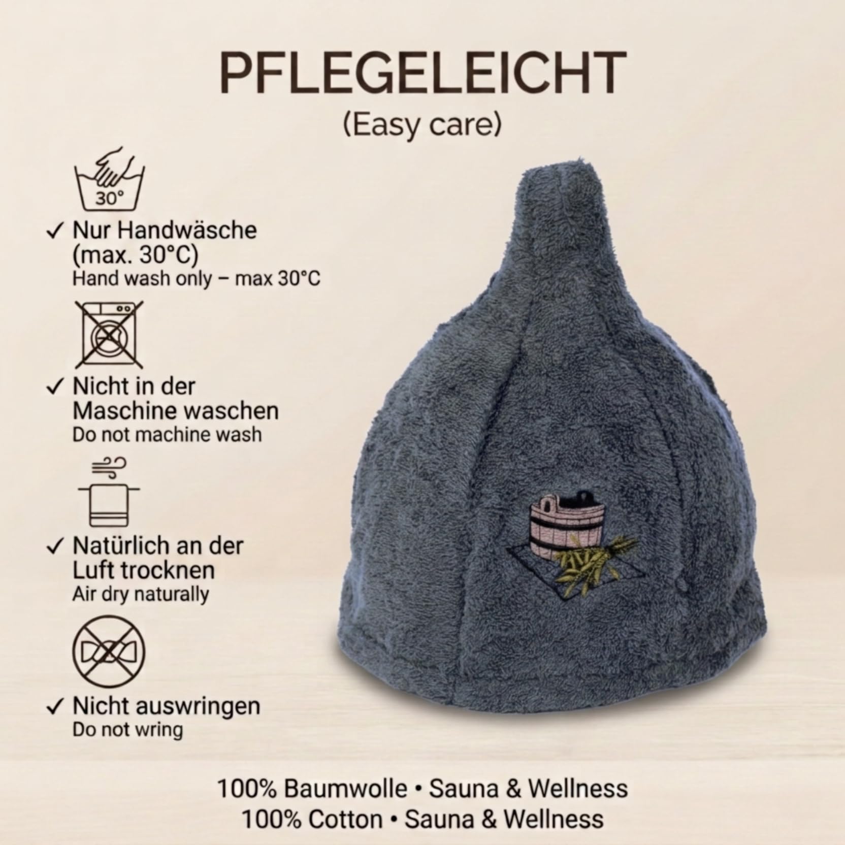 Bonnet de Sauna en Laine avec Broderie, 6 Couleurs, Casquette de Bien-être pour Homme et Femme