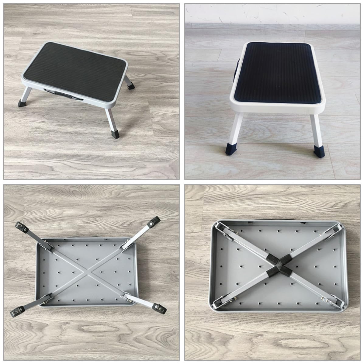 GALPADA Taburete de Escalón Plegable Portátil para Adultos Estructura de Hierro y Superficie de Goma Antideslizante Adecuado para Interiores y Exteriores
