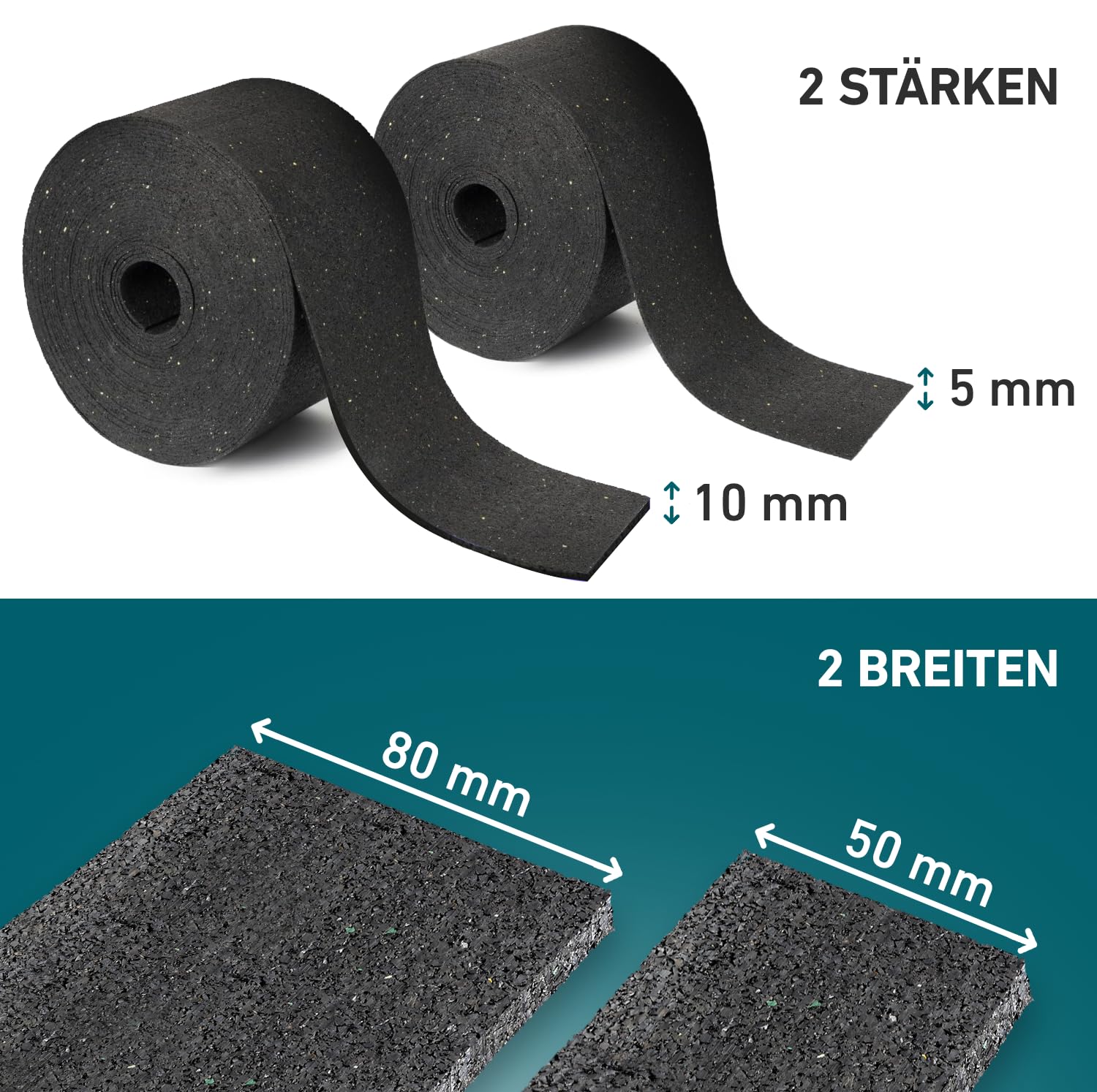 KARAT Terrassenpads auf Rolle - Abstandshalter, Trittschalldämmung, Bautenschutzmatte für Terrassen aus Gummigranulat, zuschneidbare Gummi Unterlage (10000 x 80 x 10 mm)