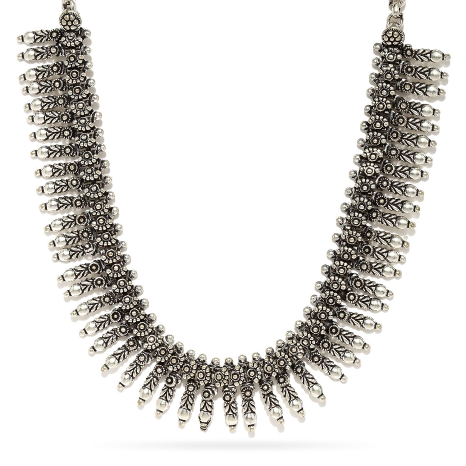 Rubans Oxidised Silver-Toned Textured Necklace For Women