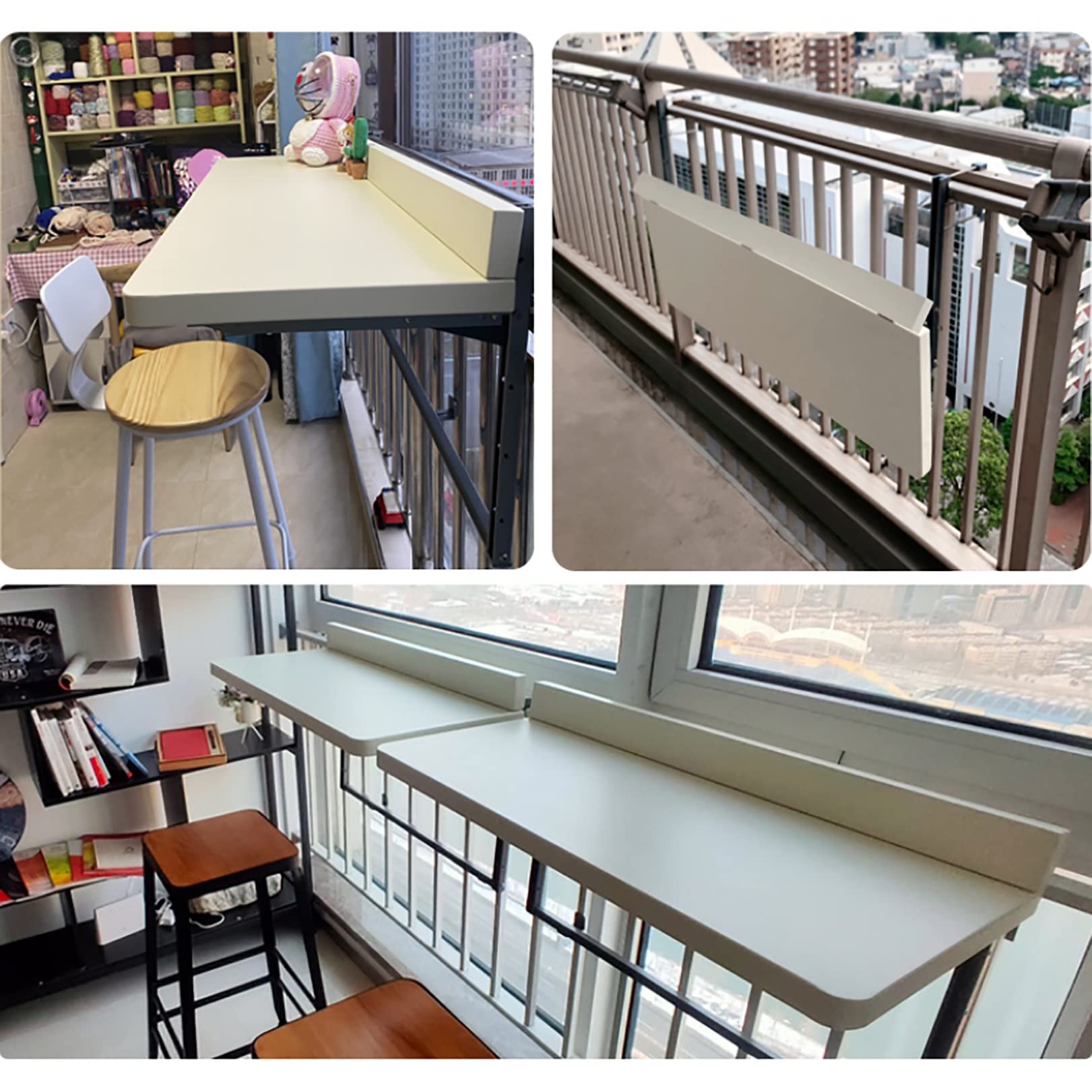 Tavolo da balcone pieghevole regolabile in altezza 5 cm, tavolo compatto da parete, tavolo pieghevole per giardino, patio e terrazza, design salvaspazio versatile