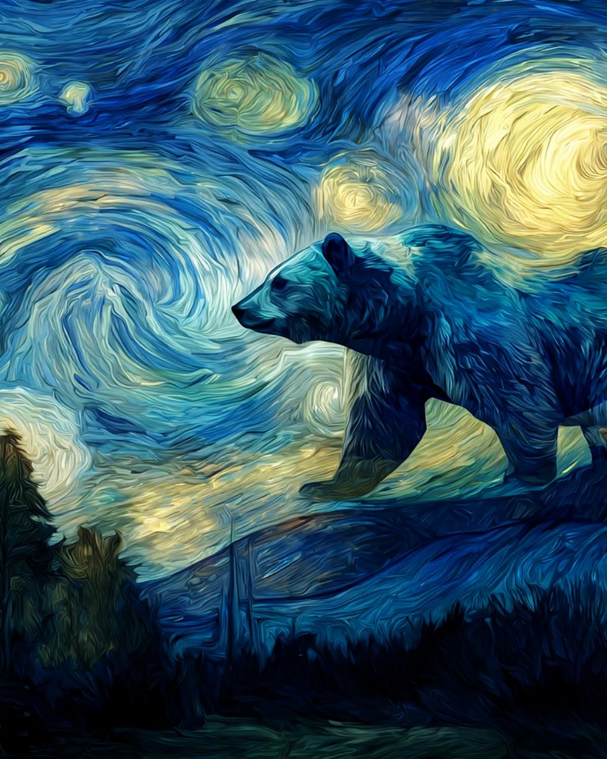 Liubaishi Blue, Black, Yellow Paint By Numbers For Adults, Starry Night Bear Shadow, 40X50 Cm Acrylic Canvas Kit With Brushes And Paints