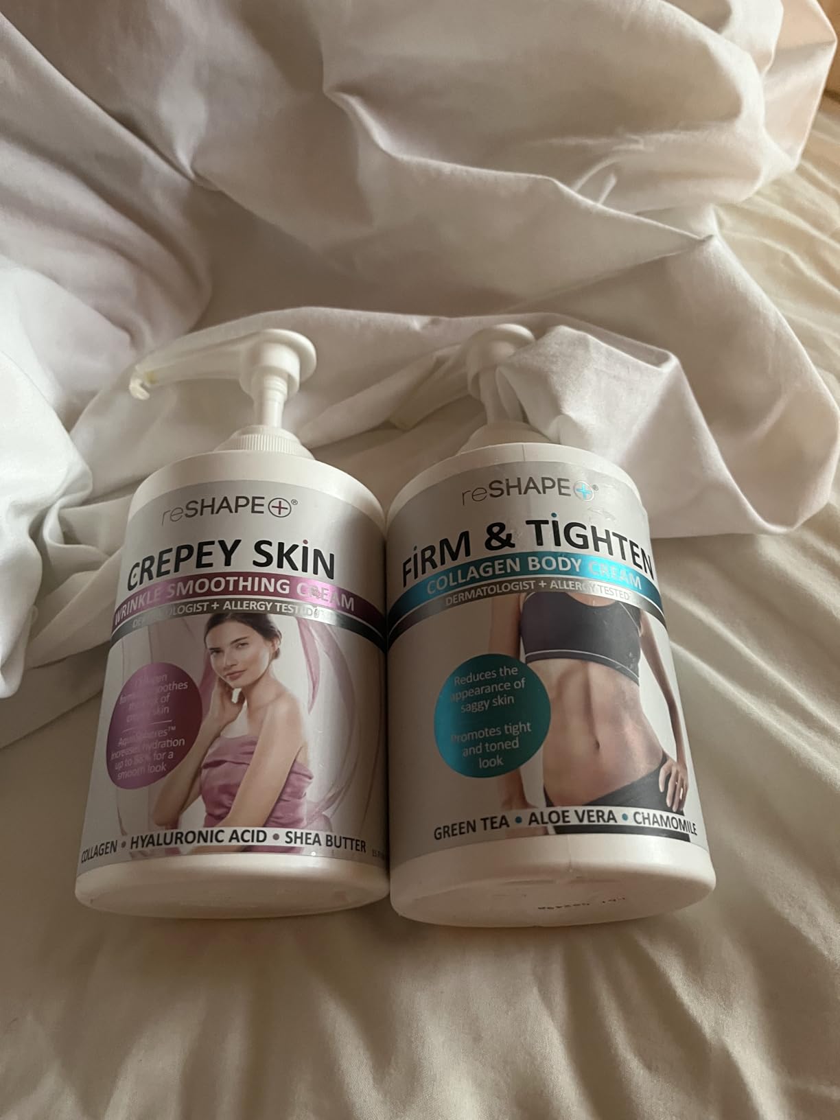 Reshape+ Reshape Collagen Body Cream + Crepey Skin Treatment Lotion Moisturizer Skin Care Set, Crepey Skin Cream Targets Wrinkles & Sagging Skin While Collagen Hydrates + Tightens Skin, 15 Fl Oz (Pack of 2)