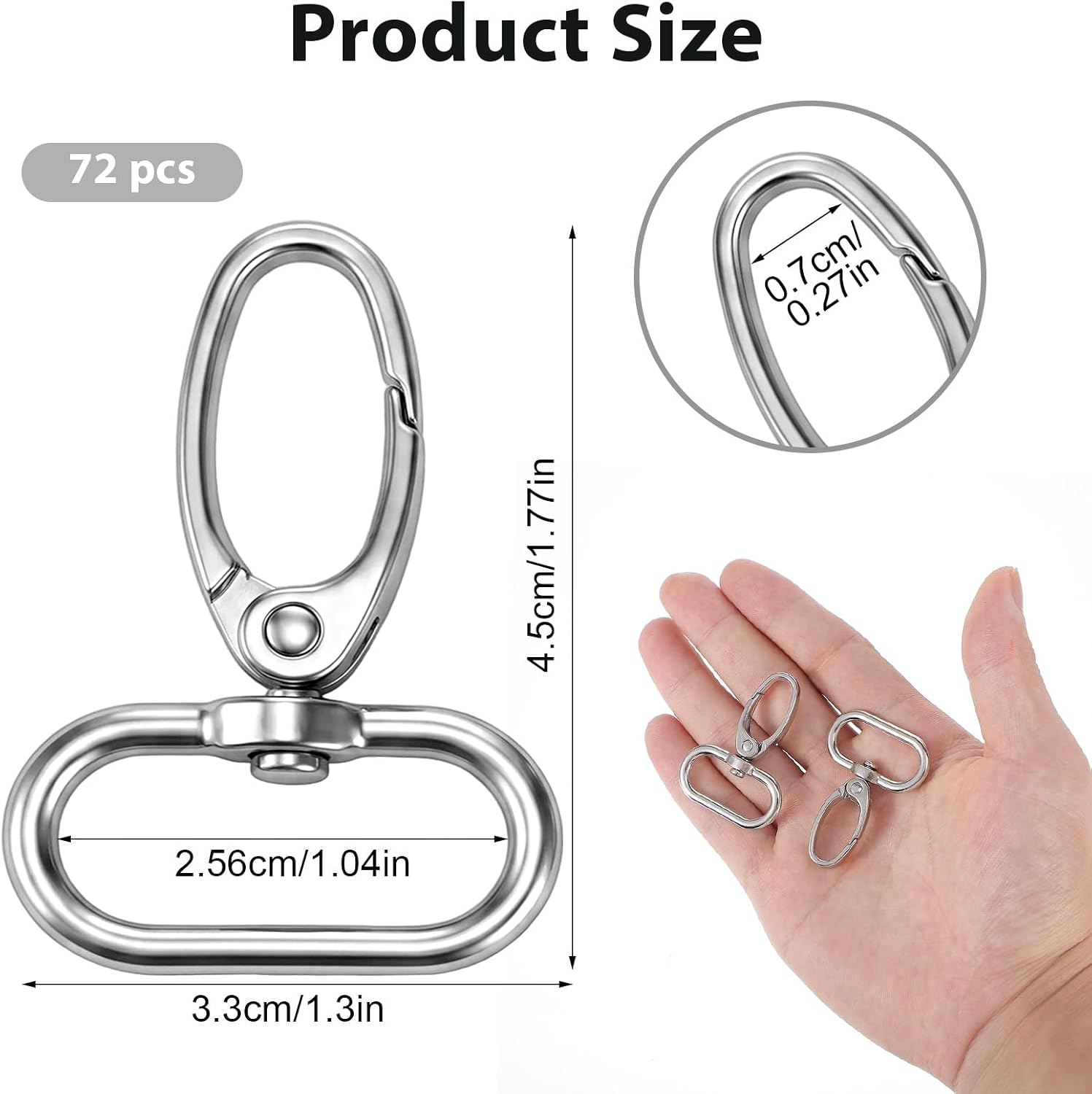 72 Pack 1 Inch Swivel Lobster Claw Clasps, Heavy Duty Zinc Alloy Keychain Clips with 360° Rotating Hook for Purse, Bag, Lanyard, DIY Crafts, Pet Accessories – Silver