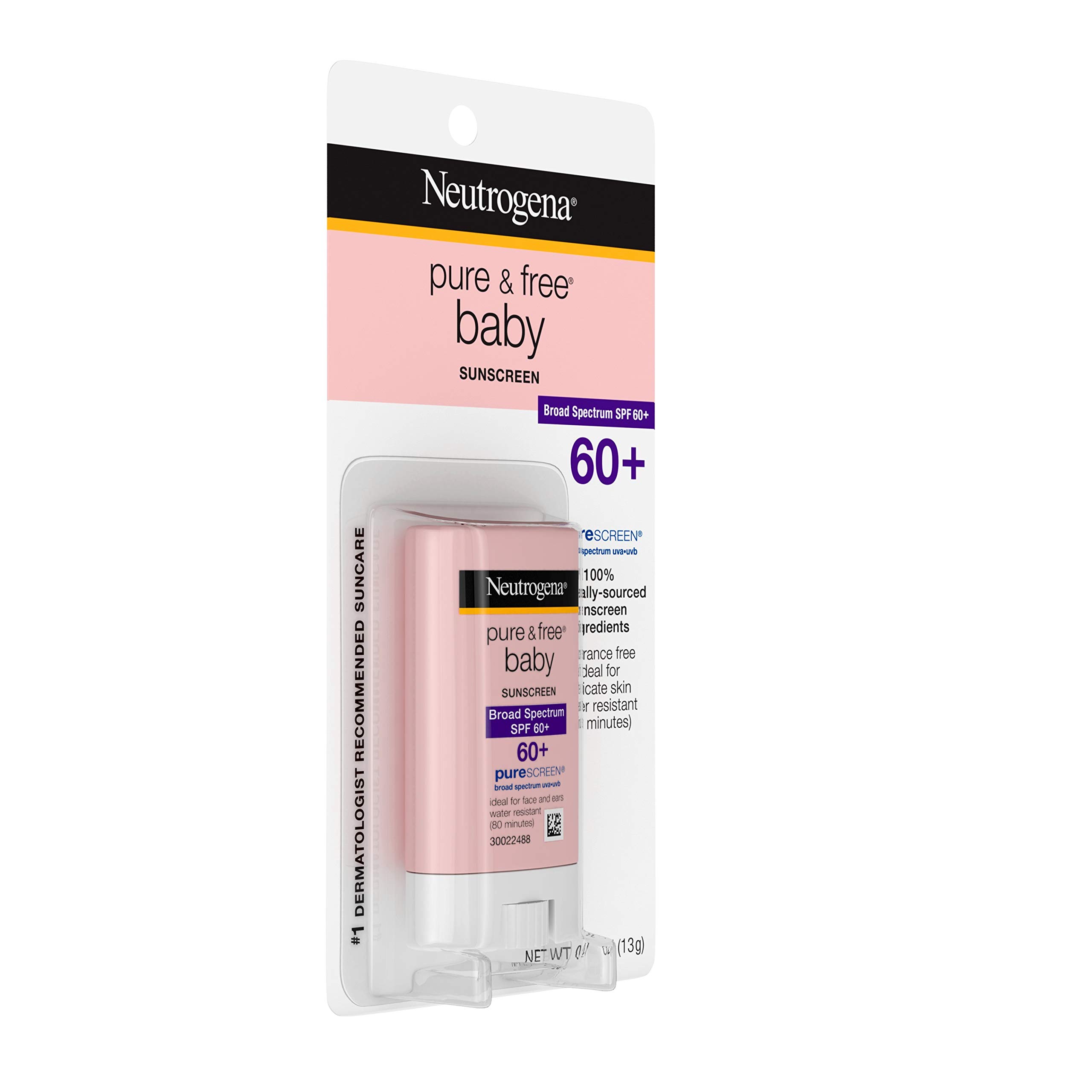 Neutrogena Stick d'écran solaire pour bébé Pure & Free - Idéal pour le visage et les oreilles - SPF 60+ - 14 ml