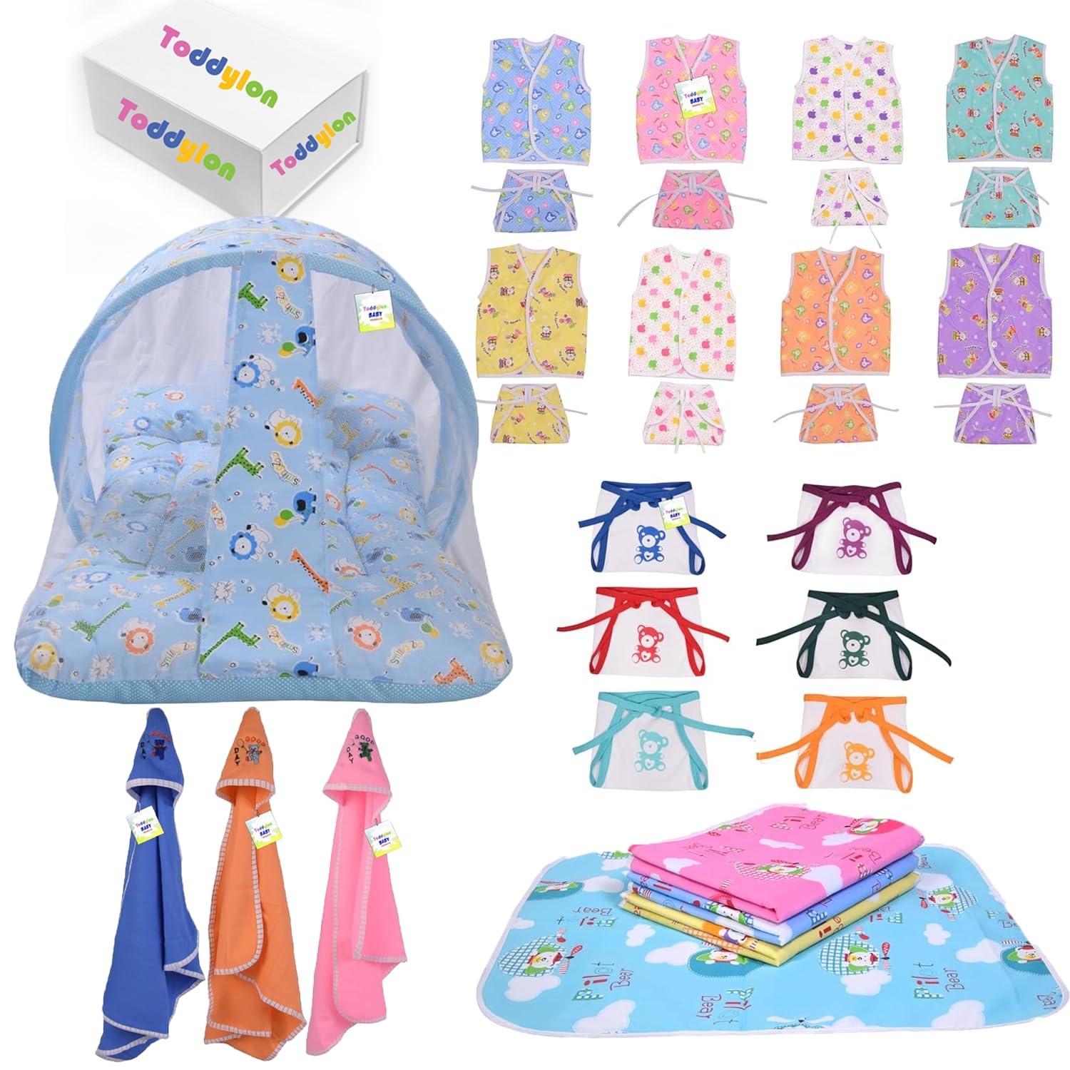 Toddylon 30 in 1 New Born Baby Products All Gift Pack | Baby Bedding Set | Baby Clothes | Essentials Items | Combo Set |New Born Boys Girls | Baby Bed (0-6 Months) Blue-image-18