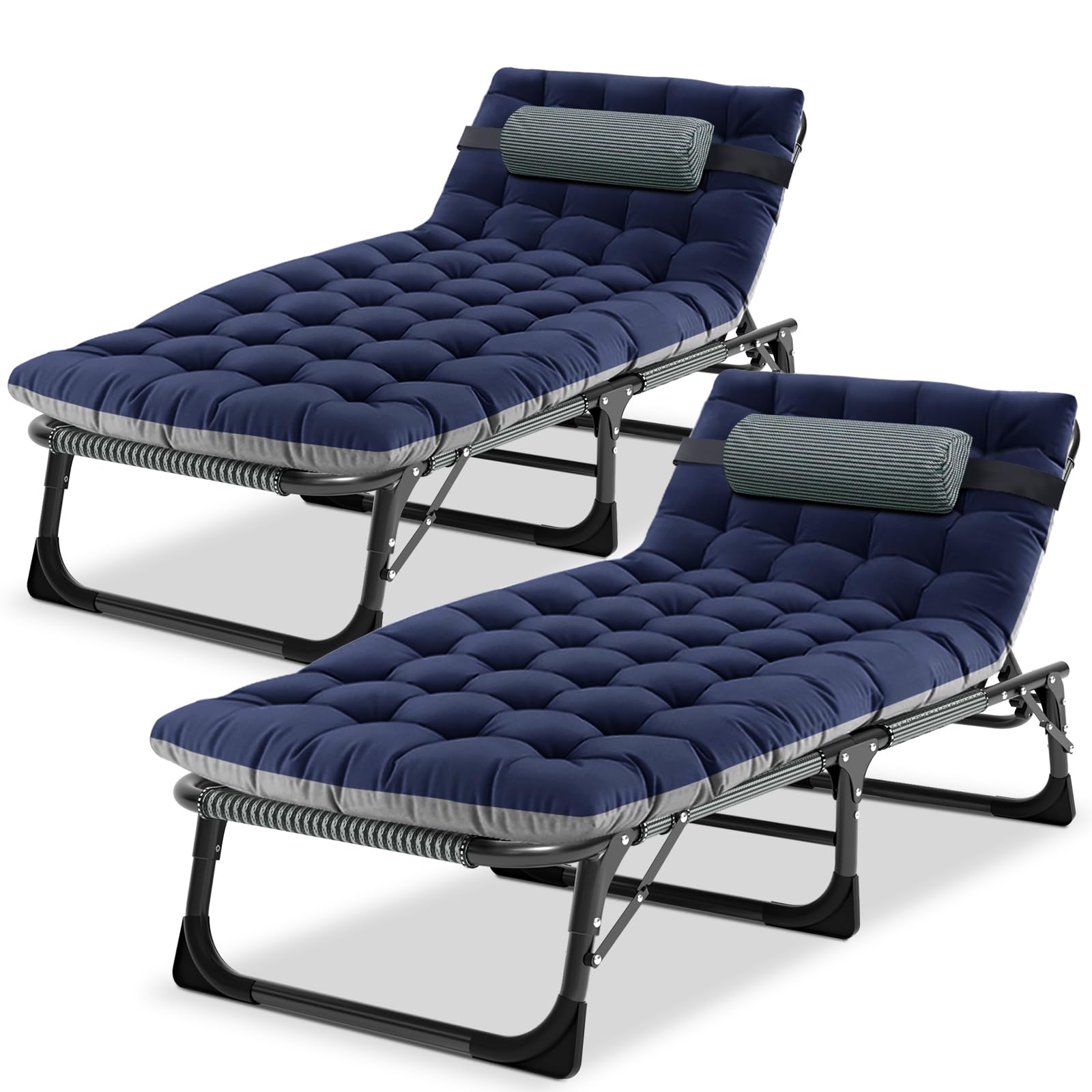 SUNYRISY Klappbare Sonnenliege für den Garten, 2er-Set, strapazierfähiges, verstellbares Campingbett mit Kissen und Kopfstütze, übergroßes tragbares Outdoor-Gartenbett für Zuhause, Büro, Nickerchen