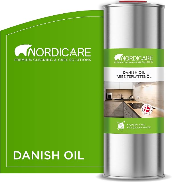 Danish Oil for Wood by Nordicare - Danish Oil Underlines The Natural Structure of The Wood (Oak, Cherry, Pine and More) - Wood Oil for Wooden Worktops - Food Safe Worktop Oil - Made in Denmark (1L)