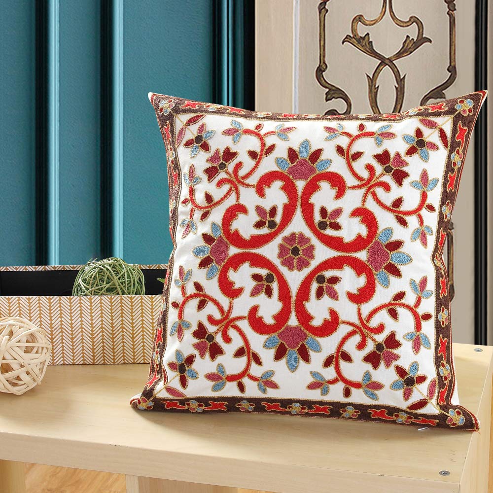 Softta Shabby Floral Throw Pillows Irregular Bohemia Exotic Styler Baroque Damask Boho Design 18"x18" One Square Pillow with Pillowcase Decor Sofa Cushion Orange Red Zipper Closure.