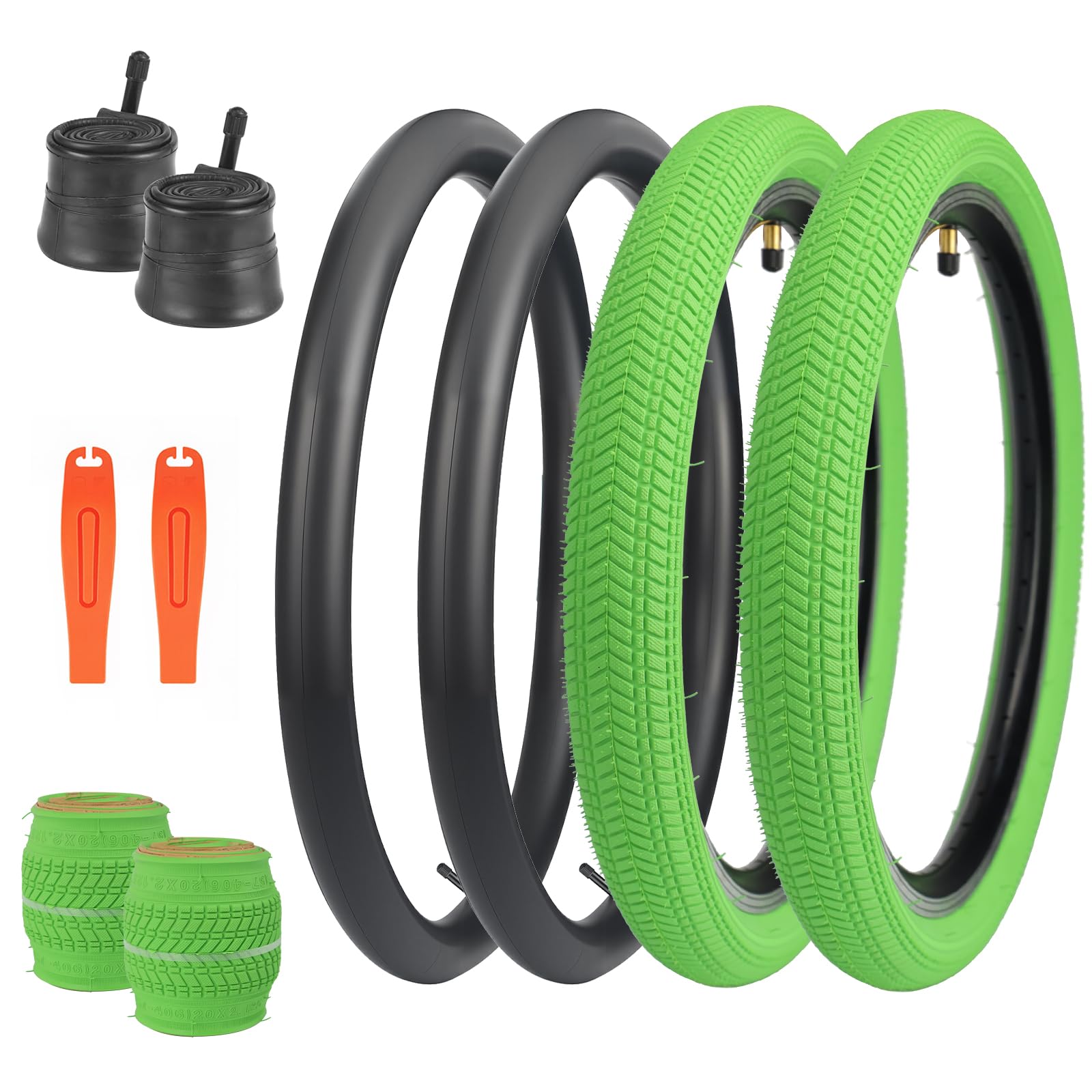 WEEROCK Opony rowerowe 20 cali 20 x 2,125 z dętkami, składana opona zapasowa, 2 sztuki w opakowaniu, do rowerów BMX, MTB, rowerów górskich, rowerów dziecięcych, rowerów trójkołowych, cruiser
