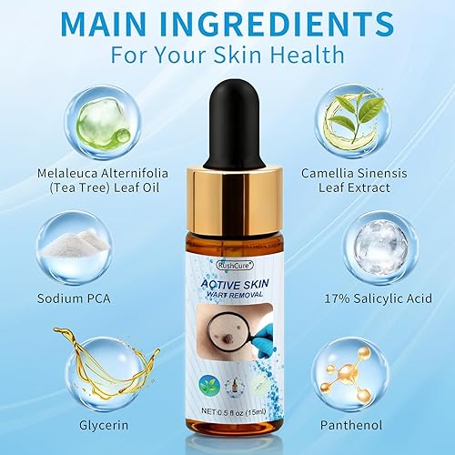 Miniatura 3 de RushCure Eliminación de verrugas cutáneas con 17% de ácido salicílico, suero removedor de lunares con gotero de precisión, removedor de marcas