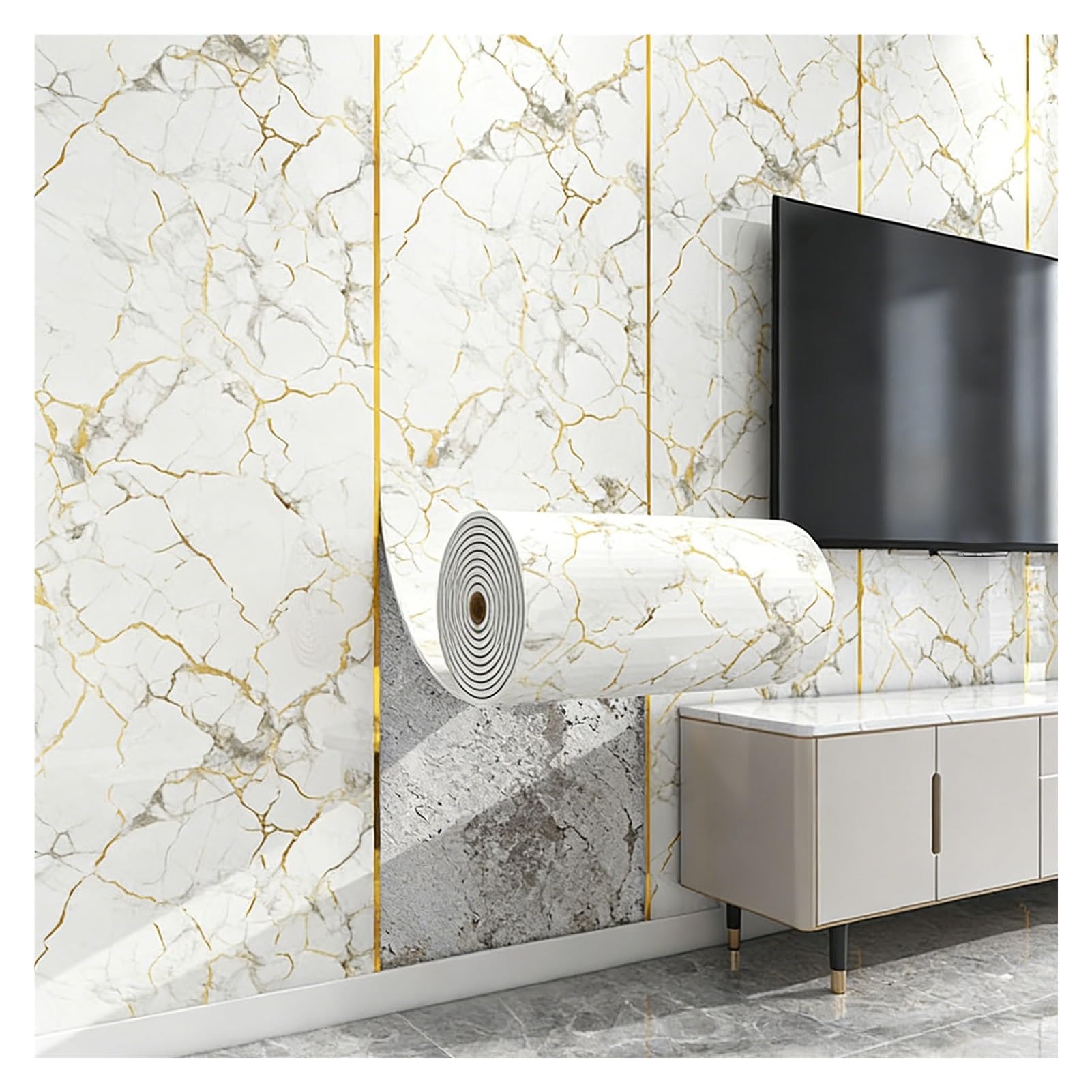 Rouleau de papier peint 3D - Protection contre les chocs - Motif brique blanche - Décollez et collez pour décoration intérieure - Convient pour le salon, le bureau et la maison