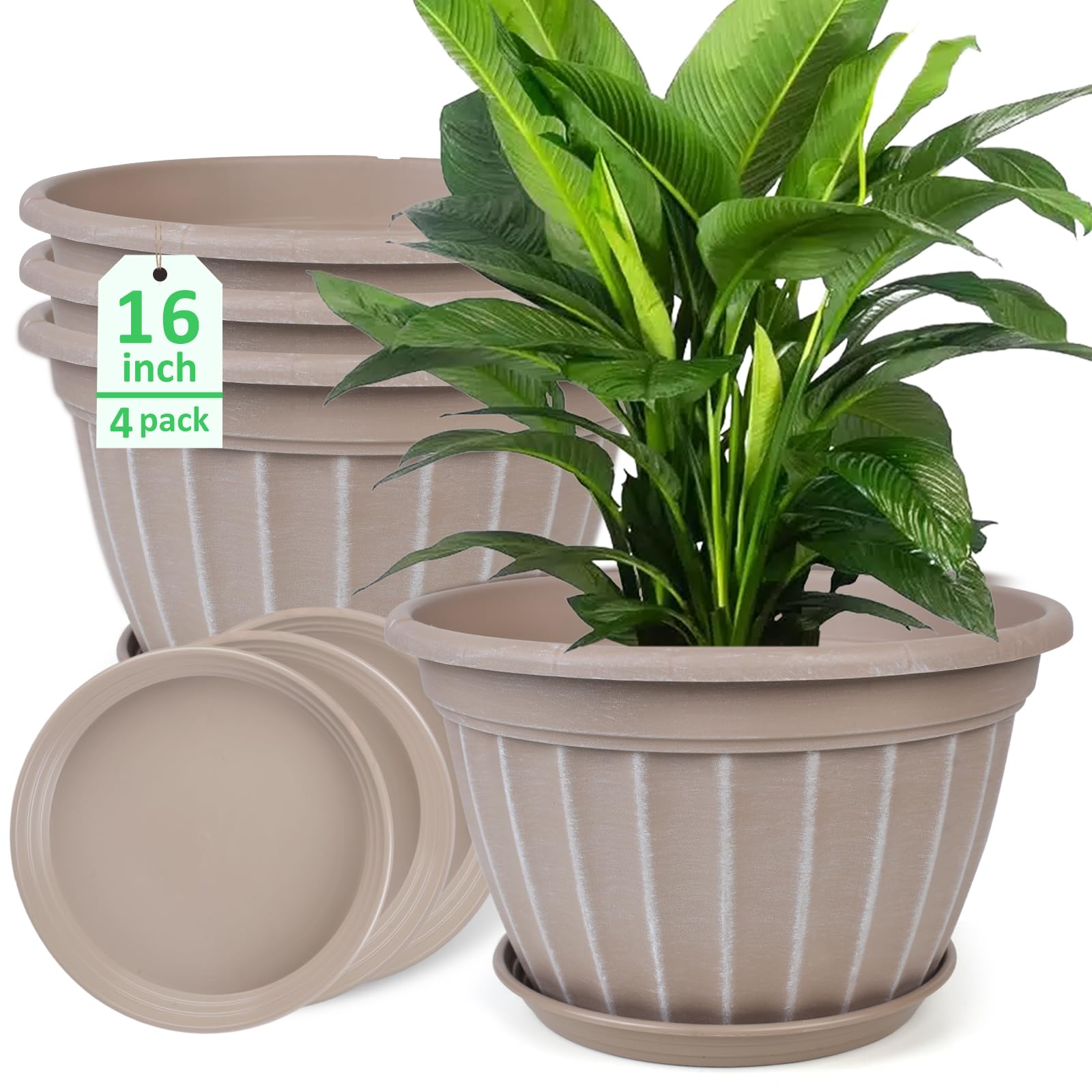 FGstyle 4 Pack 16 inch Plant Pots Retro Vertical Stripe