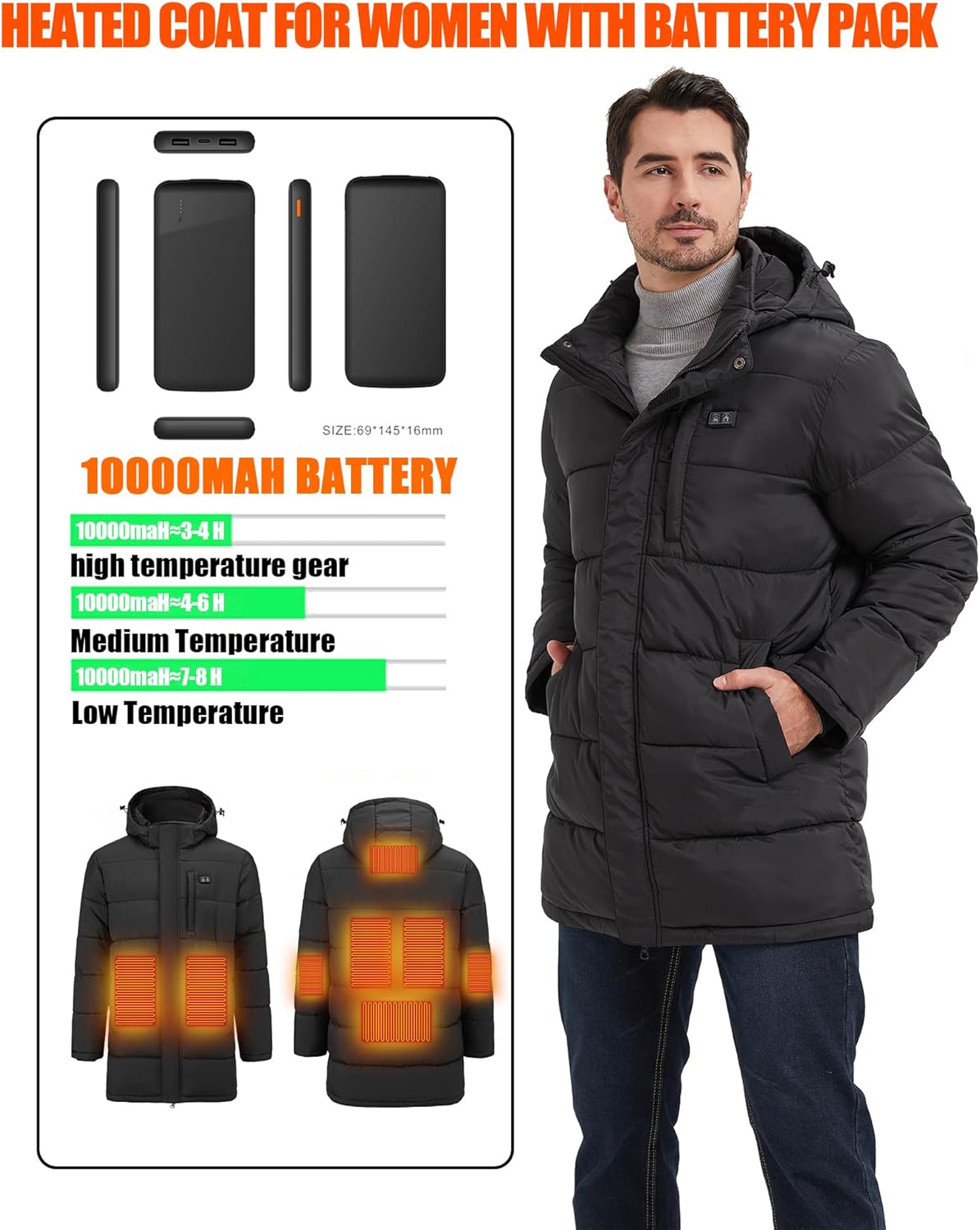 Men's Winter Jacket Heated Jacket for Men with Battery Pack Mens Winter Coat Electric heated jackets