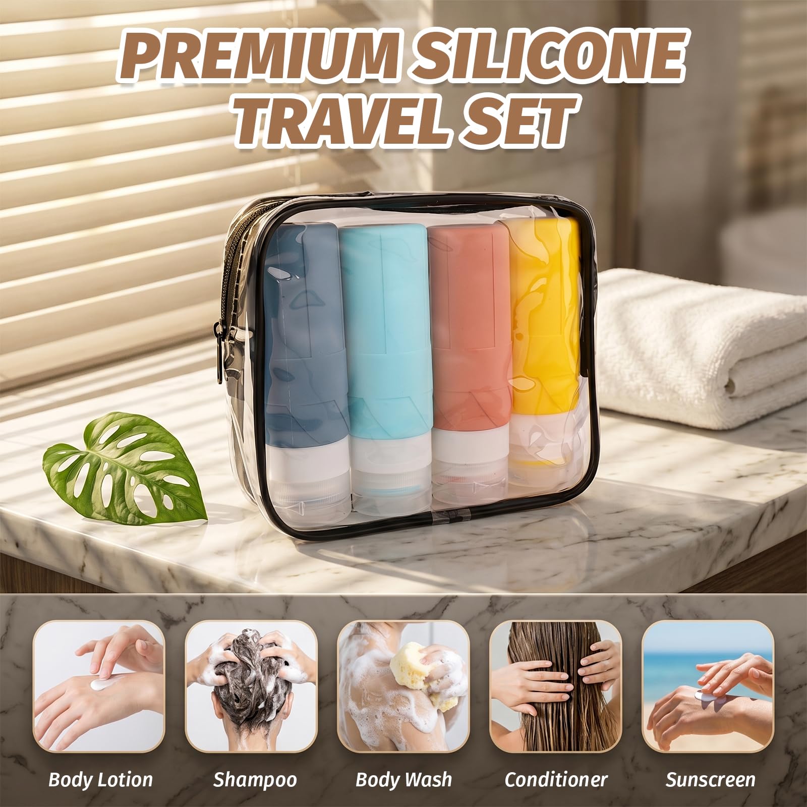 Flaconi da Viaggio 100 ml, 4 Pezzi Kit Viaggio Liquidi, Contenitori da Viaggio per Liquidi, Silicone Senza BPA, Riutilizzabile Adatto per Creme Lozioni