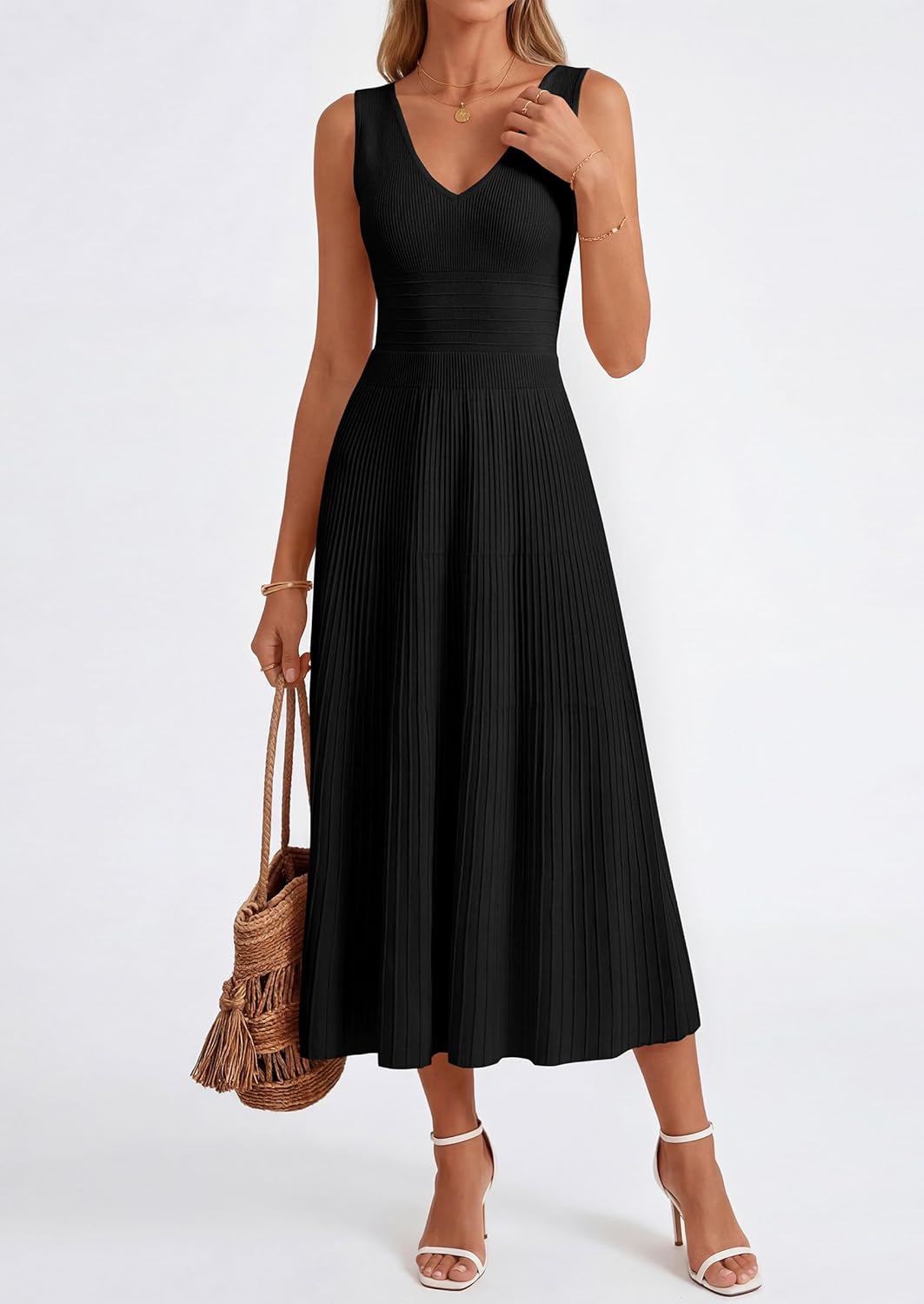 PRETTYGARDEN Summer Dresses for Women 2026 Spring Sleeveless V Neck Knit A Line Casual Midi Cocktail Wedding Guest Dress - Image 8