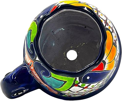 Miniatura 6 de Cactus Canyon Ceramics Tortuga Corona - Maceta mexicana Talavera (8 pulgadas de profundidad x 6 pulgadas de ancho x 6 pulgadas de alto) pintada a