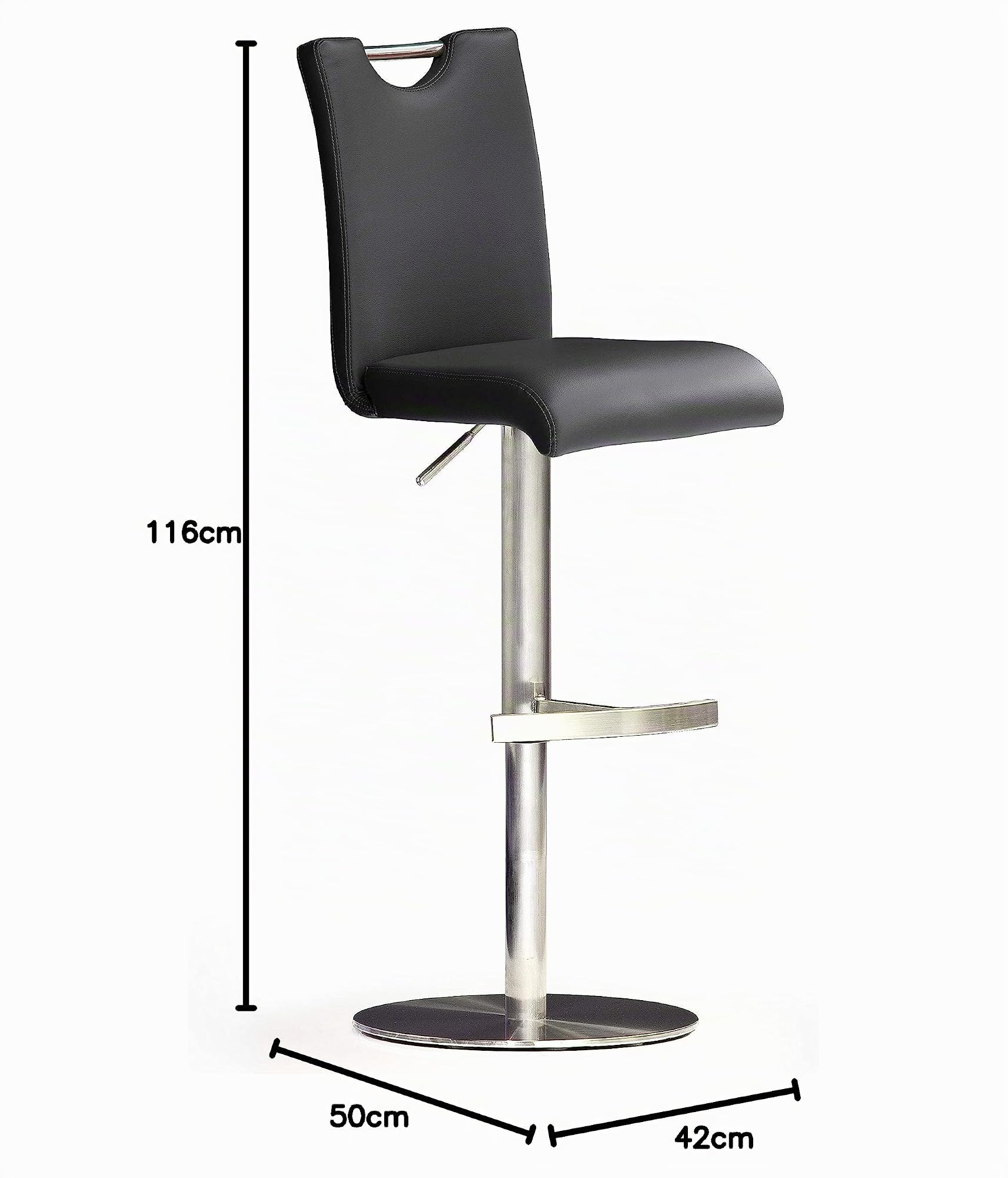 Robas Lund Barhocker Schwarz mit Lehne Barstuhl drehbar 360 Grad, Hocker höhenverstellbar, PU BAR.DO