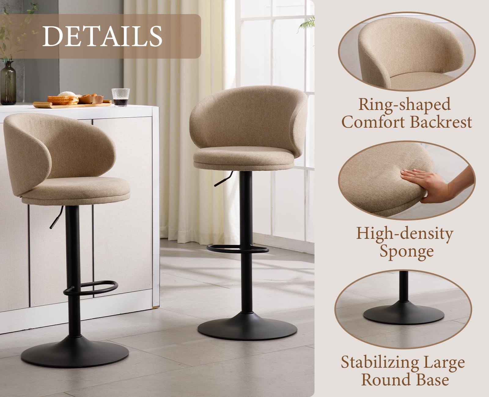 Ya-Home Tabouret Bar Pivotant et Réglable en Velours – Chaise de Bar Lot de 2 avec Repose-Pieds Intégré, Hauteur Ajustable de 62.5 à 83 cm pour Îlot de Cuisine Design Sophistiqué en Ya-Home Tabouret Bar Pivotant et Réglable en Velours – Chaise de Bar Lot de 2 avec Repose-Pieds Intégré, Hauteur Ajustable de 62.5 à 83 cm pour Îlot de Cuisine Design Sophistiqué en