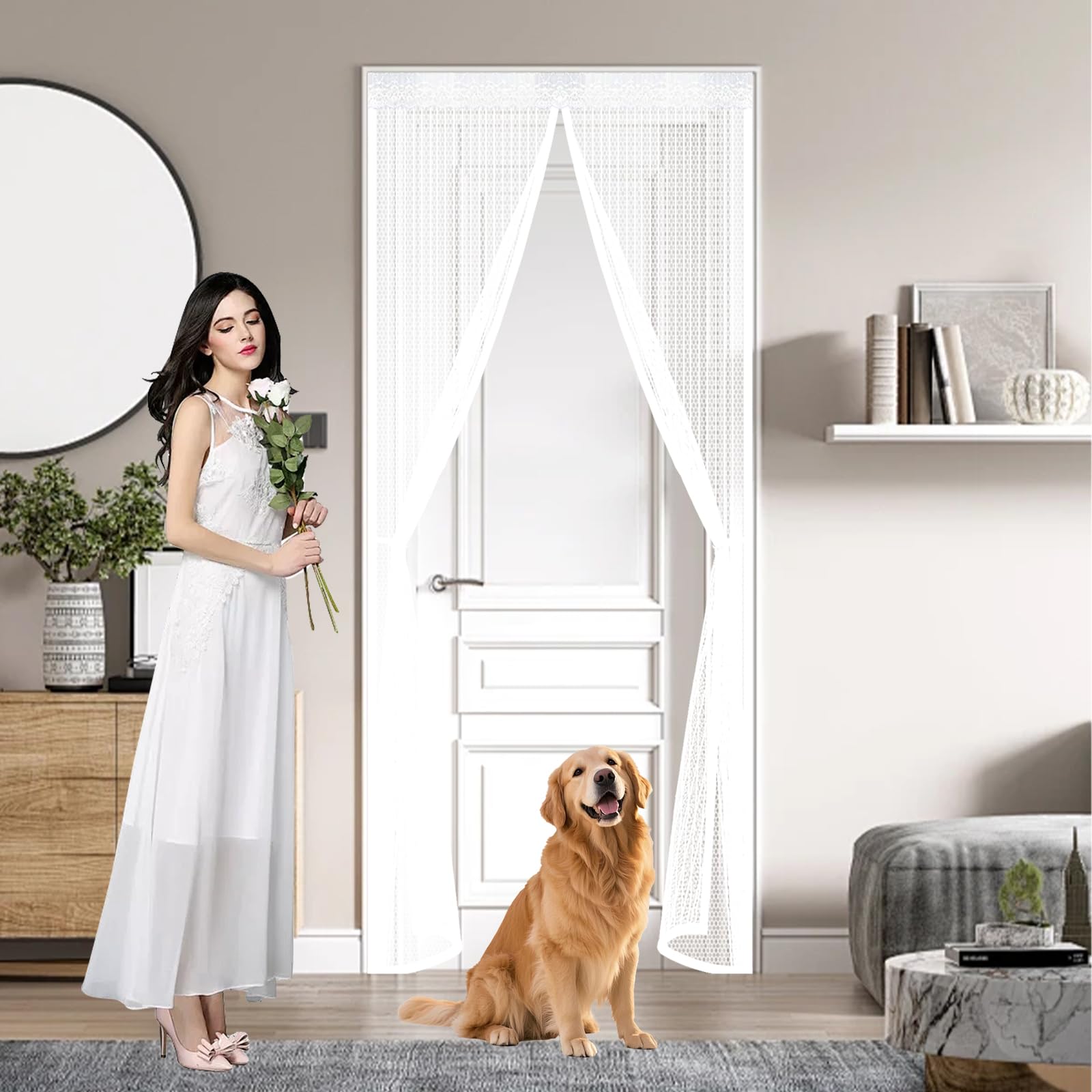 Qenhyun White Magnetic Fly Screen 205 X 290 Cm Keep Bugs Out, Full Frame Magic Tape, Powerful Magnets, Self Sealing, No Drill Installation, Magnetic Insect Door For Balcony Bedroom Doors,