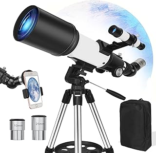 Telescope for Adults & Kids, 70mm Aperture 500mm Refractor Telescope for Astronomy Beginners, 20X-150X, Fully Multi Coated Optics, Portable Travel Telescope with Pro Tripod, Phone Adapter & Backpack
