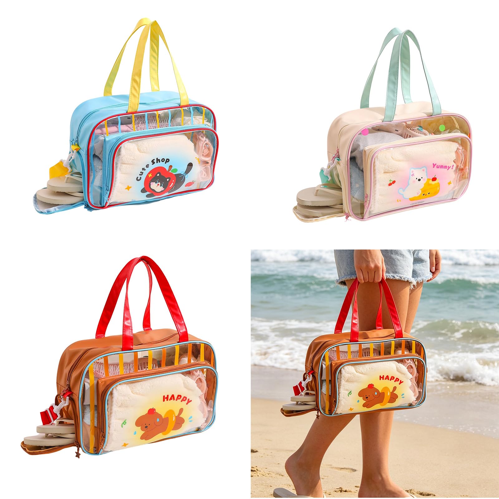 PANGBOER Pratica Borsa Impermeabile per Viaggi in Palestra, Nuoto in Spiaggia con Scomparti Separati e Borsa da Toilette da Viaggio con Tasca Frontale in PVC