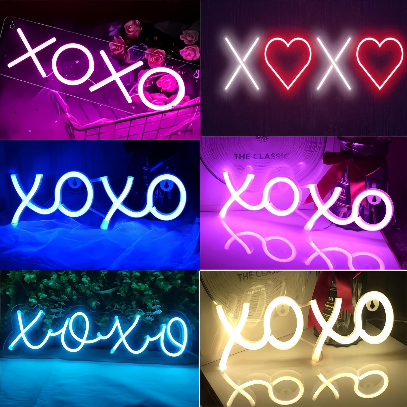 Ulalaza Neonowy znak świetlny LED XOXO lampka nocna zasilana przez USB, dekoracyjny znak markizy, do baru, pubu, sklepu, klubu, garażu, domu, dekoracja na imprezę