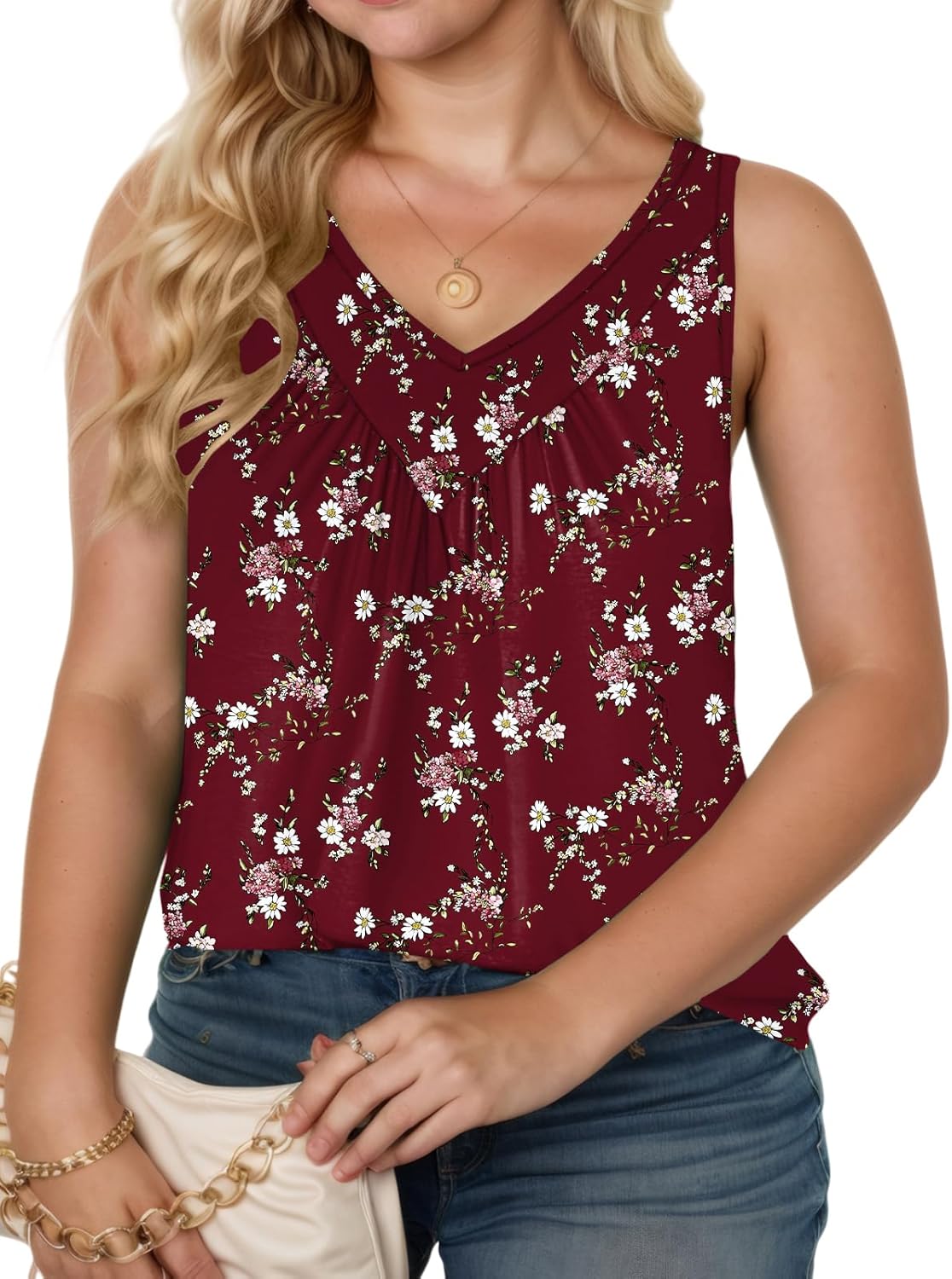 VISLILY Plus Size Tunic Tops for Women Summer V Neck Shirts Dressy Floral Print Tees Fashion Loose Fit Basic Tunics XL Yh004 - Image 2