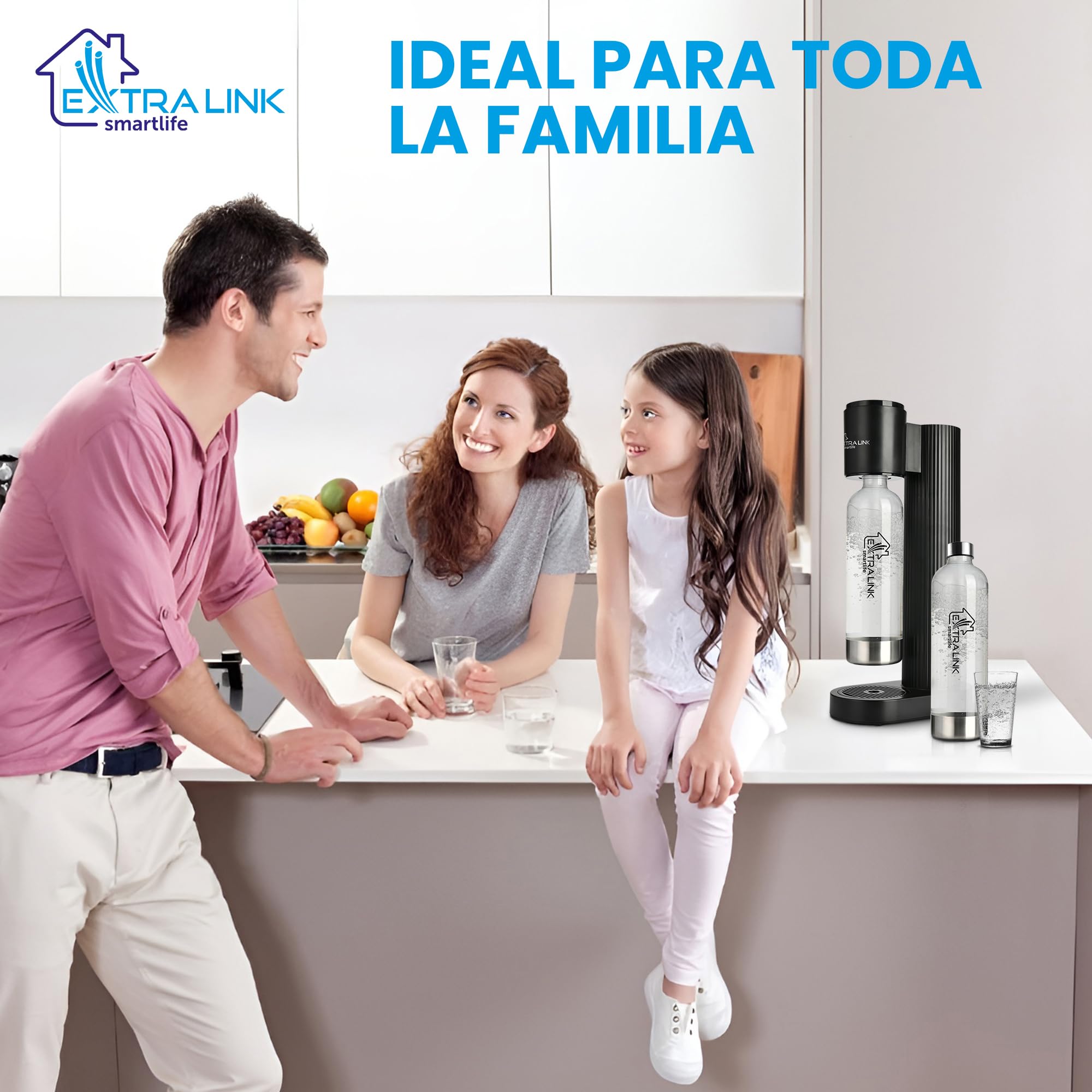 Extralink Máquina para hacer agua con gas Smart Life con botella 1L PET, tamaño compacto, carbonatación de ligera a alta, maquina agua con gas, práctica y elegante, compatible con las botellas de CO2