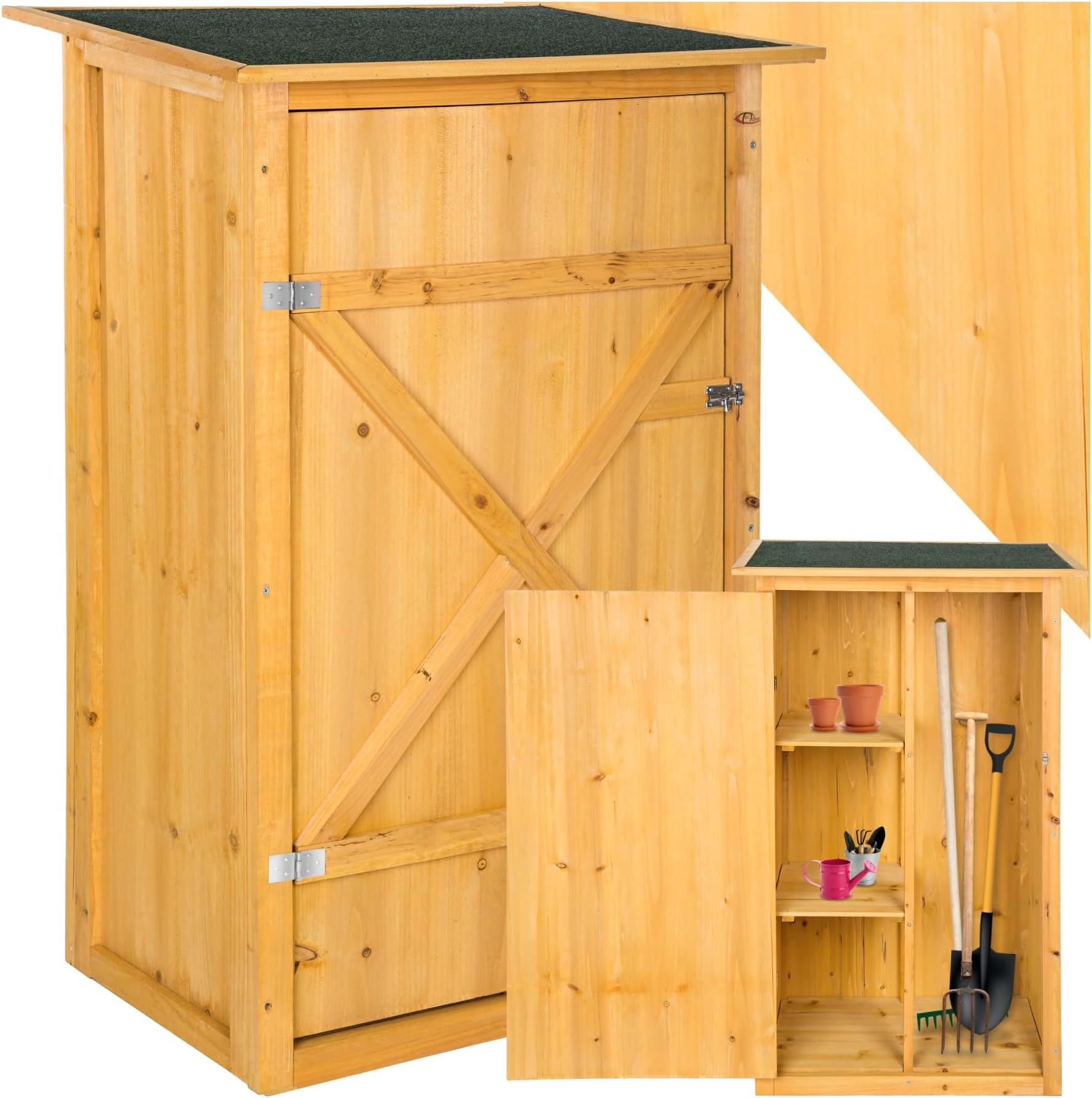 Abri De Jardin En Bois Avec 4 Compartiments - Dimensions 93x45x179 Cm - Toit Incliné PVC - Porte à Loquet - À Monter