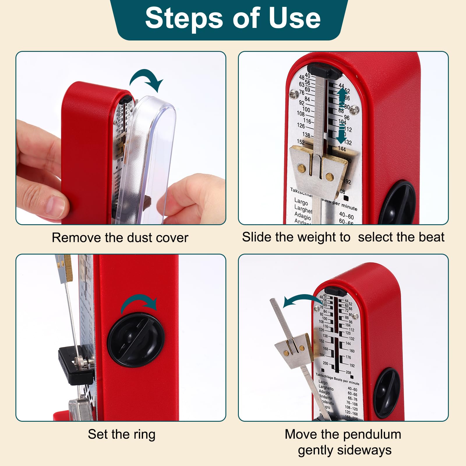 sourcing map Mini metronomo meccanico, ad alta precisione, professionale, universale, per pianoforte, chitarra, violino e ukulele, rosa