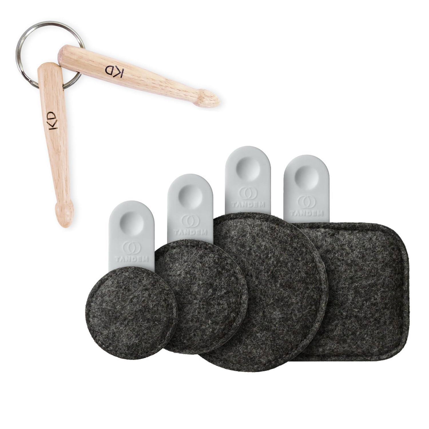 Tandem Drums DR-X4-FMIX-GRY Drops - Set di cuscinetti ammortizzatori + portachiavi Keepdrum