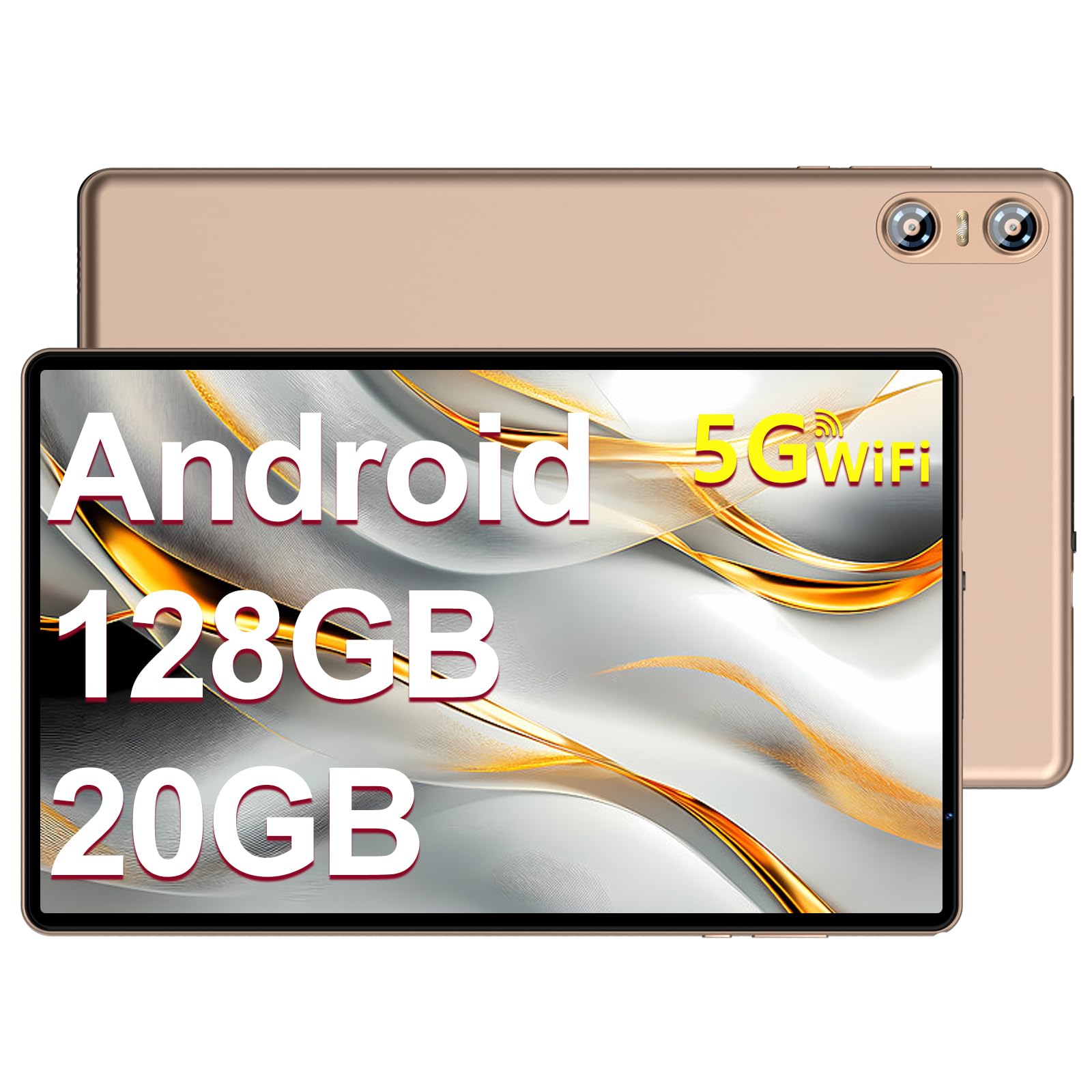 Biegedy Tablet Android 14 Octa-Core 10 Pollici, 20GB RAM+128GB ROM (1TB TF), 5G/2.4G WiFi 6, Widevine L1/6000mAh/GMS/Bluetooth 5.0/5+8MP, Tablet con Custodia Protettiva - Oro