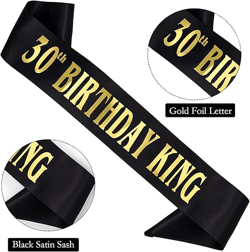 Miniatura 2 de MUMUNN Banda de cumpleaños de 30 años, banda de satén negro dorado para hombres, fiesta de cumpleaños número 30, fabulosa fiesta de cumpleaños,