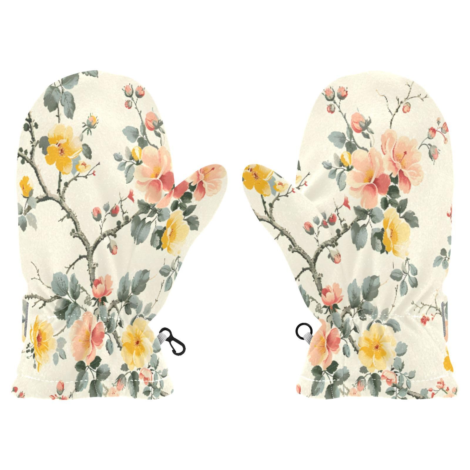 Kid's Winter Gloves Children Warm Gloves Tile Flower Yellow Orange Bud for Boys Girl Age 2-4 Years