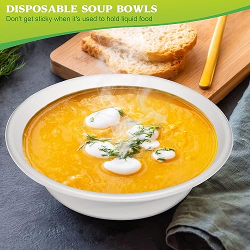 Miniatura 9 de greensight Cuencos grandes de papel de 32 onzas, paquete de 100 cuencos compostables, cuencos desechables para sopa caliente, ensaladas, cereales,