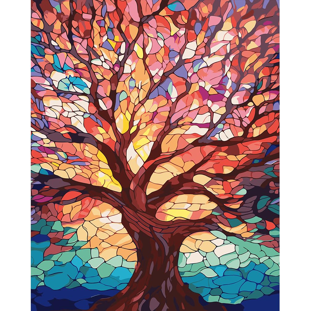 CYNART Paint by Number for Adults Beginner,Tree of Life Acrylic Watercolor Paint by Number Canvas,Simple Painting Paint by Numbers Adult Colorful Drawing Paintworks,for Gift Home Decor 16x20 Inch