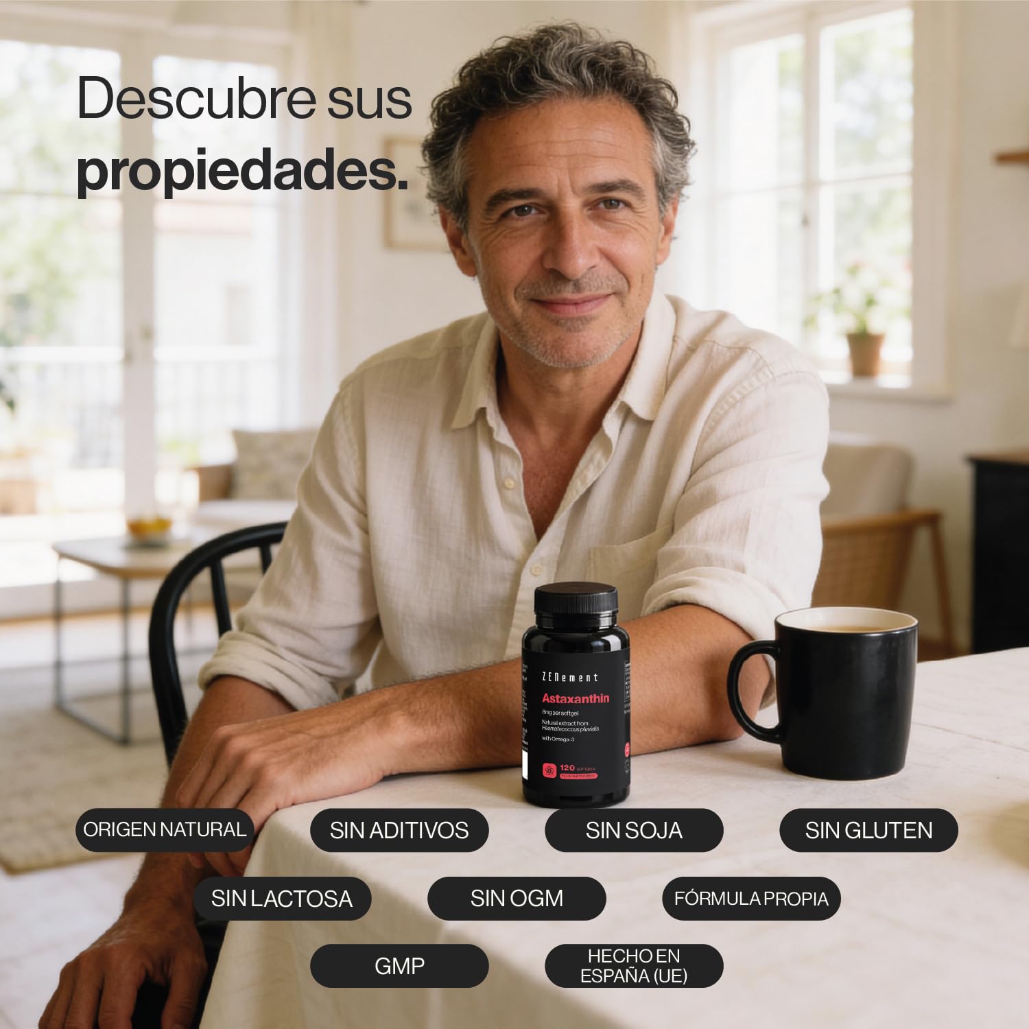 Astaxantina Natural Pura 8 mg de Haematococcus pluvialis - con Omega 3 para una Mejor Absorción - 10% de Astaxantina Pura - 120 Cápsulas Blandas - Zenement