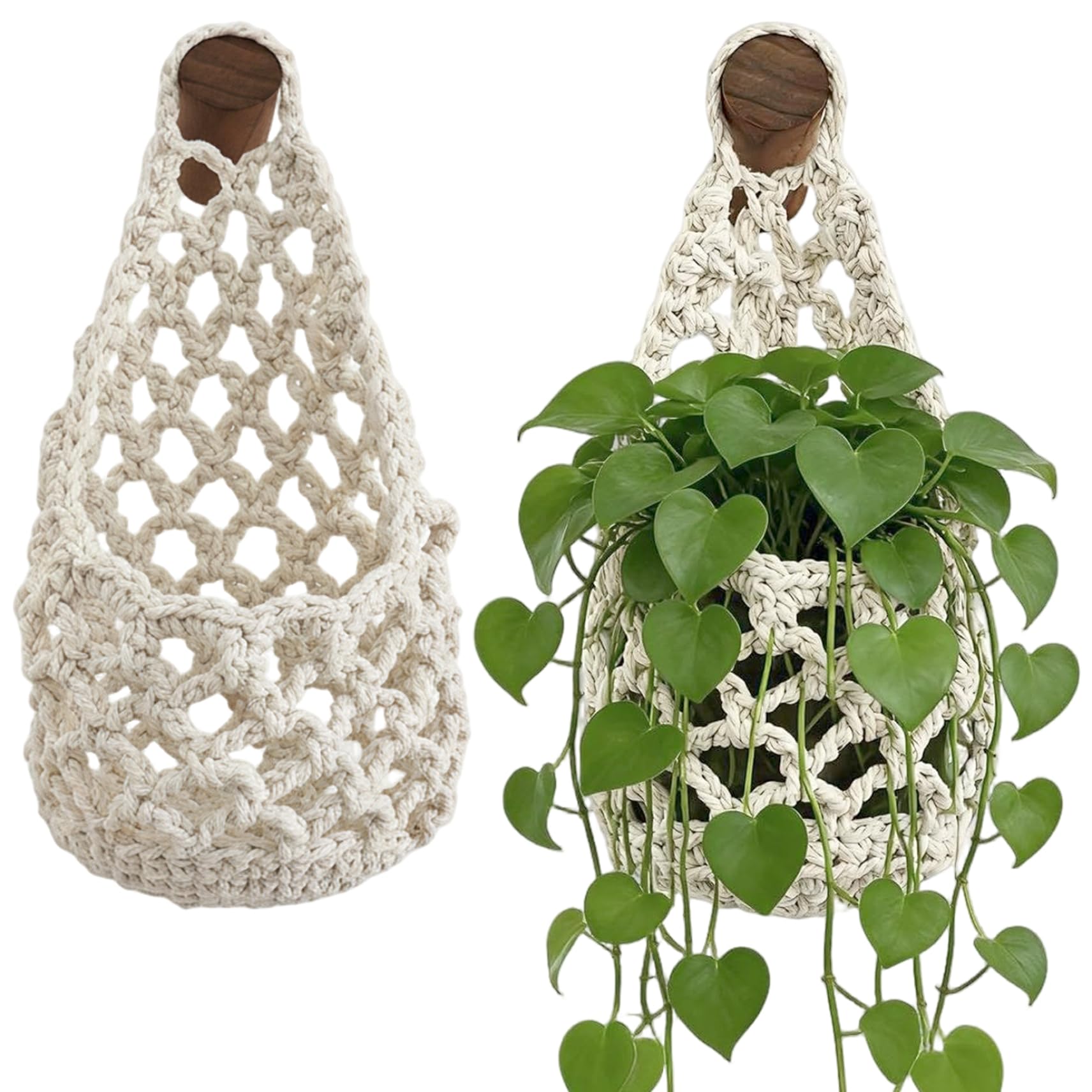 Pineeseatile 2PCS Macrame Plant Hangers Handwoven Cotton Rope Wall Hanging Plant Holder Boho Hanging Basket for Wall Indoor for Daily Use
