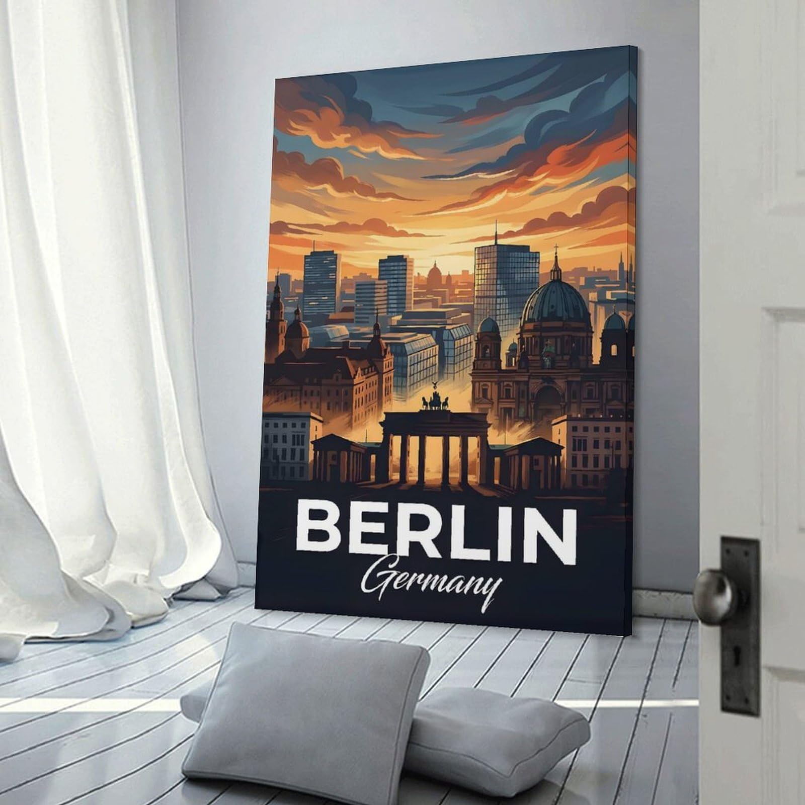 Junmoney Berlin Cityscape at Sunset Hanging Wall Art, 08x12inch(20x30cm), for Living Room, Bedroom, Office Or Hallway, Decorative Artwork with Broad Appeal