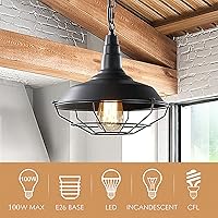 Vista 4 de Industrial Pendant Lights 2 Pack Farmhouse Pendant Lights with Adjustable Chain, D10.2 Rustic Pendant Lighting Barn Black Metal Hanging Lights with