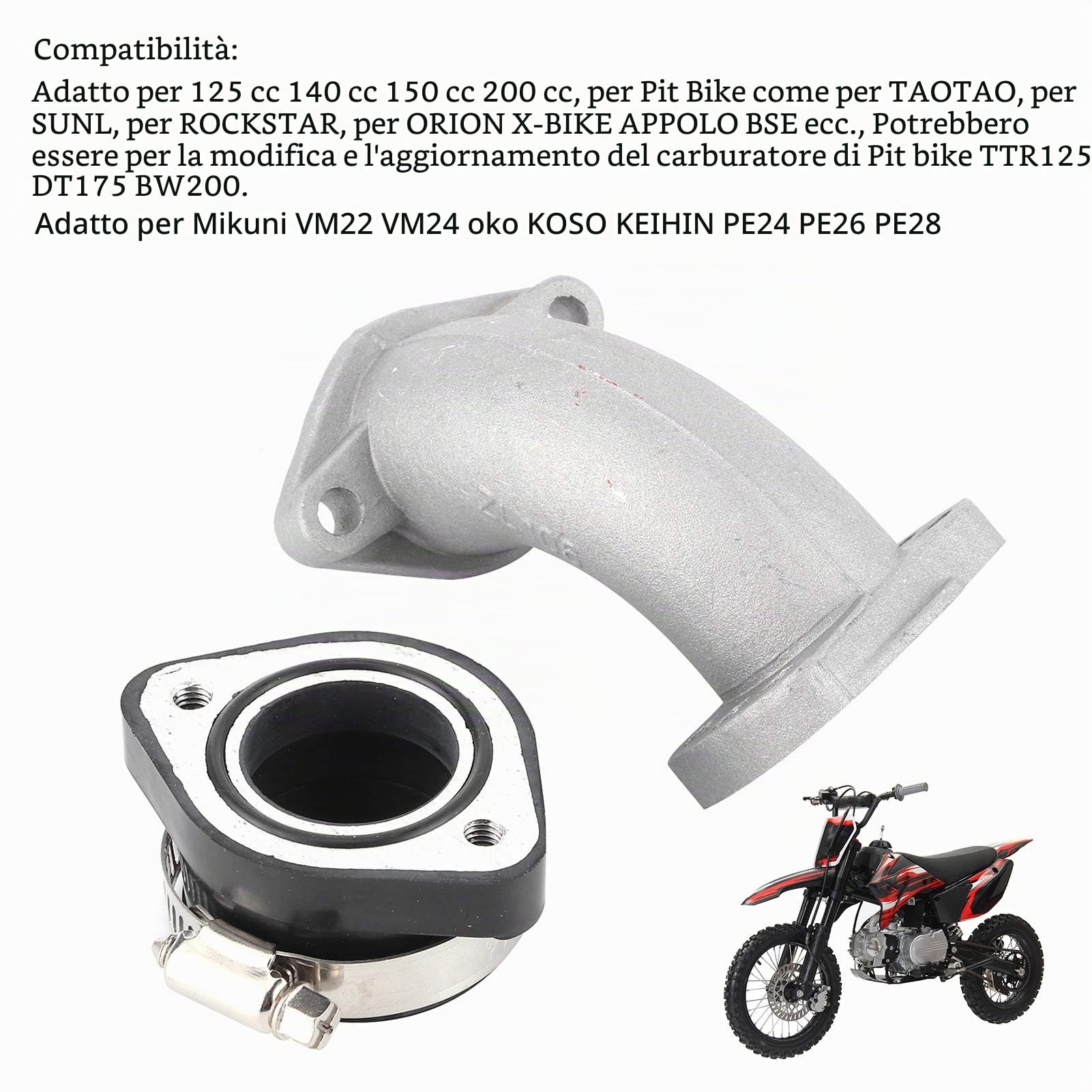 Collettore in Gomma Carburatore, con Tubo di Aspirazione in Lega di Alluminio, Adattatore Collettore Carburatore per VM22 VM24 OKO KOSO PE24 PE26 PE28