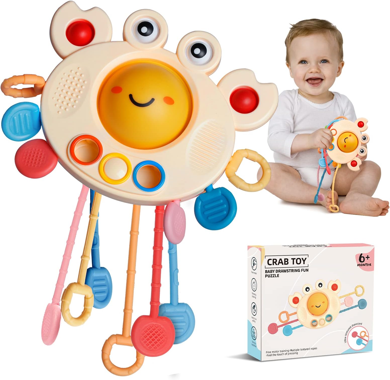 Yevohadt Montessori Sensory Toys for Babies 6-12 Months, Food Grade Silicone Pull String Activity Baby Travel and Teething Toys,Fine Motor Skills Bath Toys Gift for 18M+ Boys Girls
