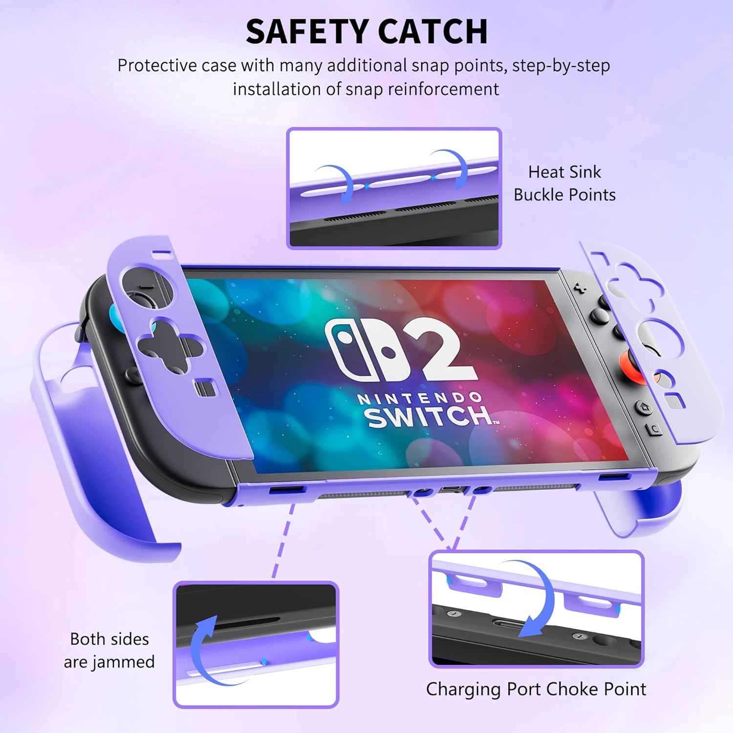 [Improved Easy Dockable Version] Purple Case for Nintendo Switch 2, FANPL Protective Cover for Switch 2 and JoyCon Controller - Strong and Durable, Not Easy to Fall Off - Image 3
