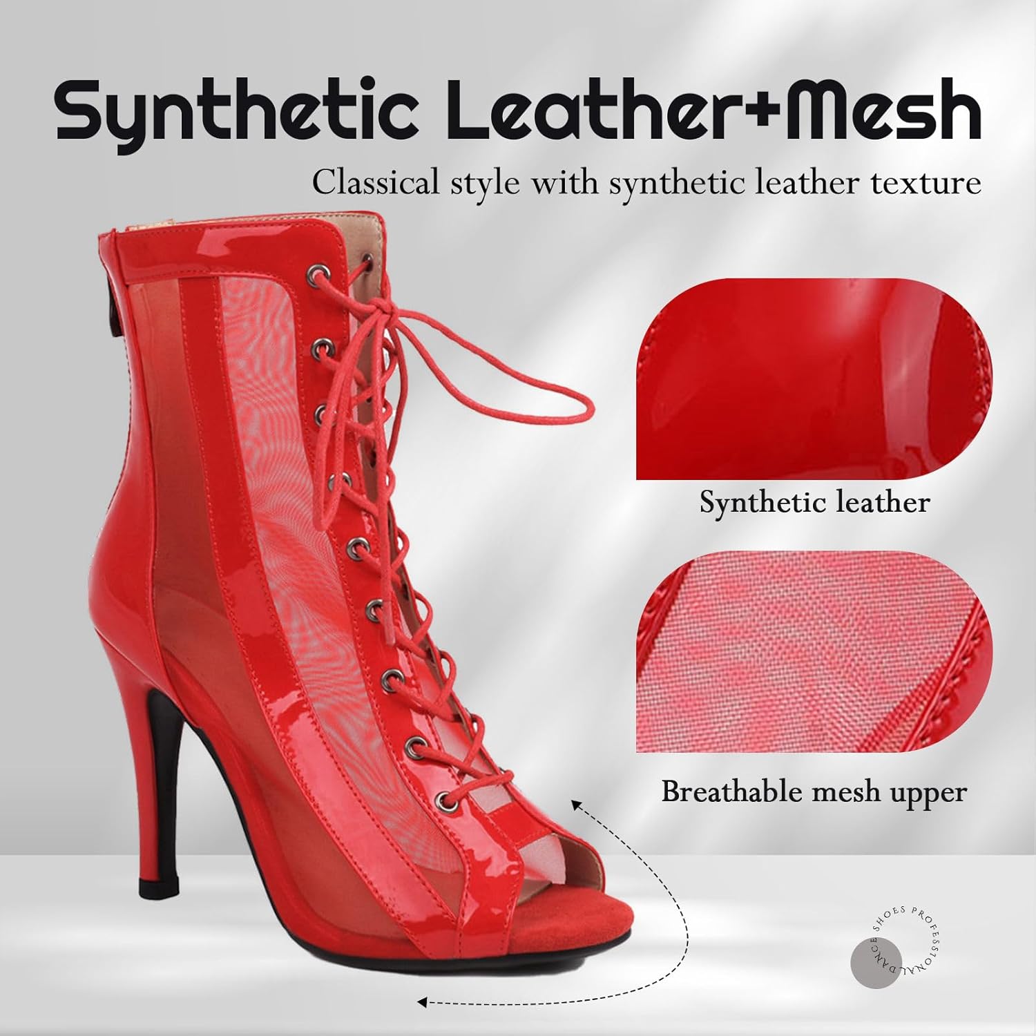 Women's Dance Boots Peep Toe Lace-up Ankle Dance Heels for Women Latin Ballroom Salsa Dance Shoes DS118