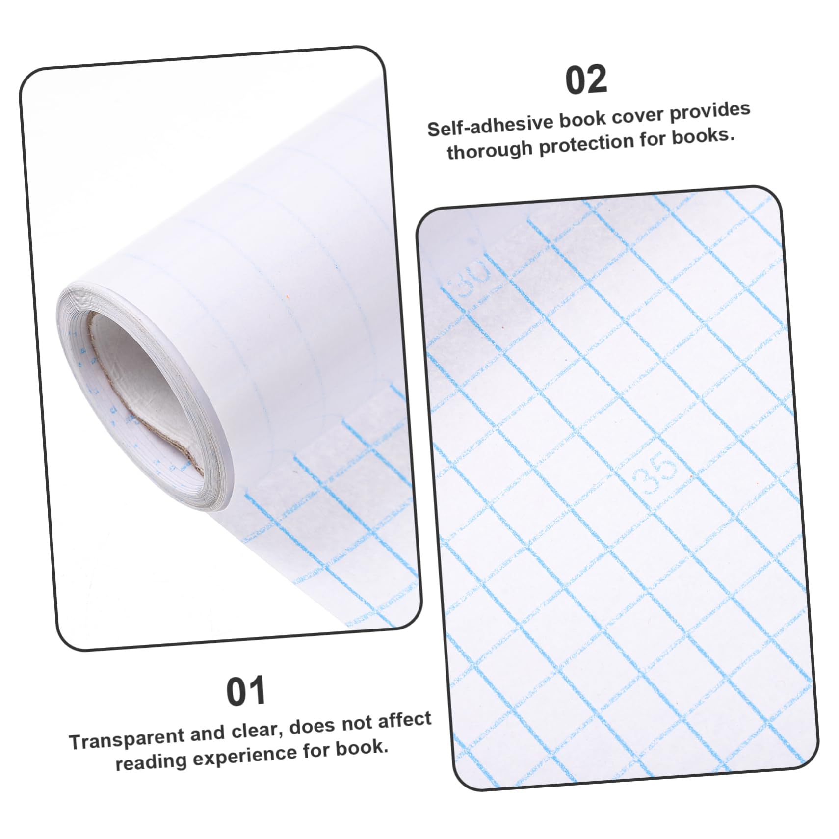 Tofficu Pellicola Adesiva Trasparente per Libri 45cm Larghezza 3 Pezzi in Pvc Protettiva e Pratica Copertina Autoadesiva per Foderare Libri e Riviste